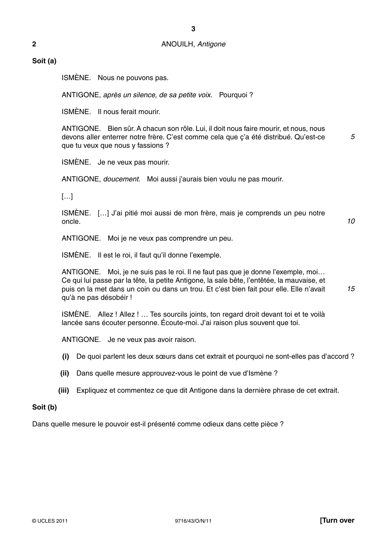 Cambridge A Level French (A Level only) 9716 2011 Oct/Nov Paper 4 · Variant 3 question paper, page 3 of 8