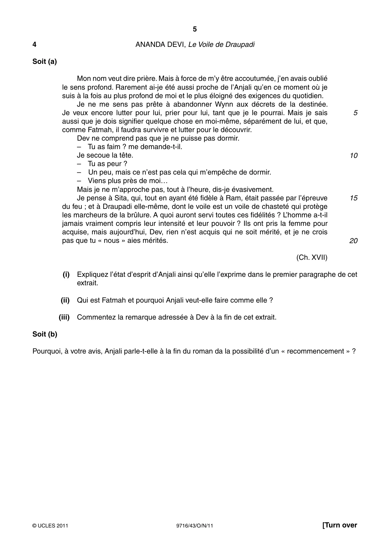 Cambridge A Level French (A Level only) 9716 2011 Oct/Nov Paper 4 · Variant 3 question paper, page 5 of 8