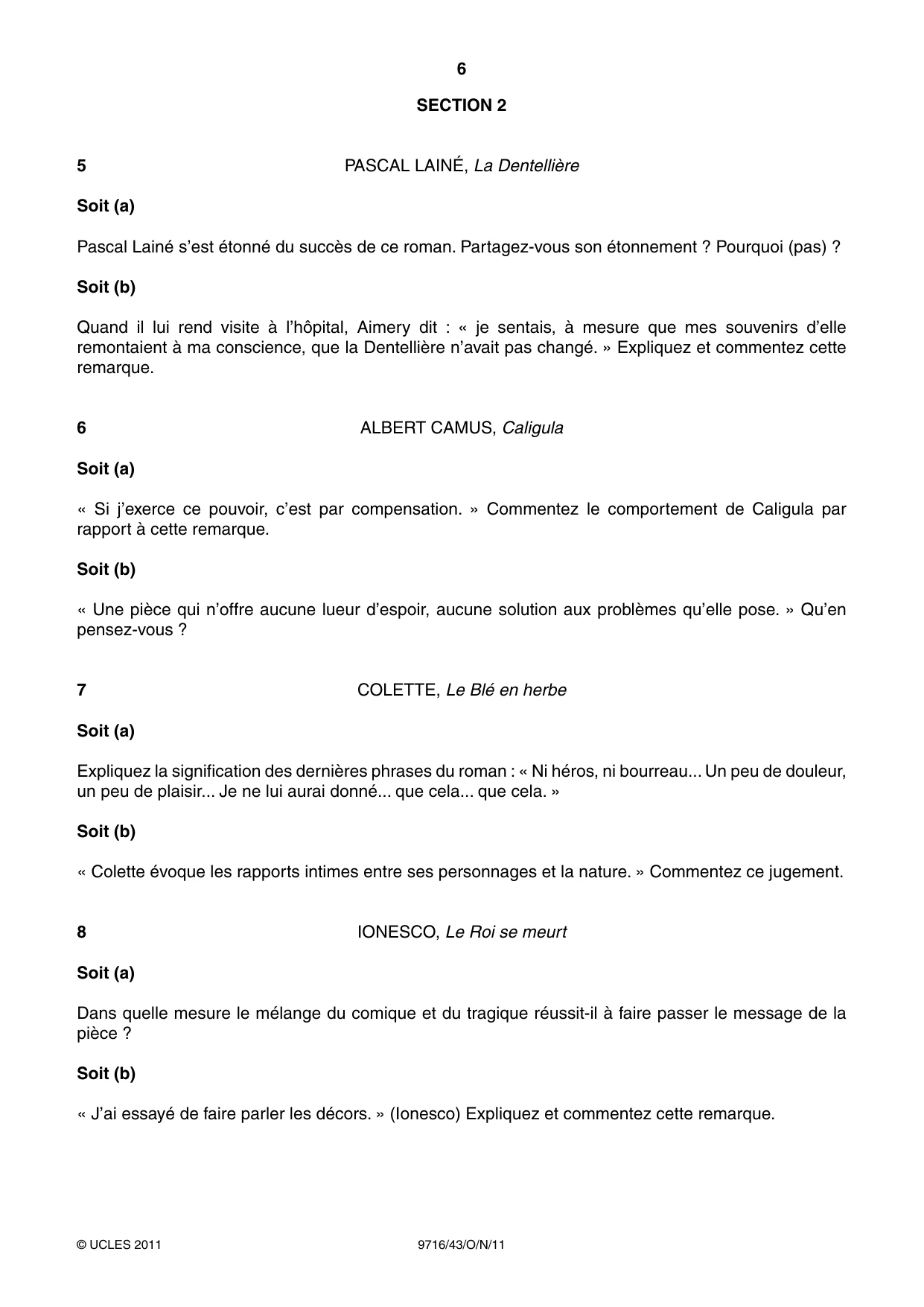 Cambridge A Level French (A Level only) 9716 2011 Oct/Nov Paper 4 · Variant 3 question paper, page 6 of 8