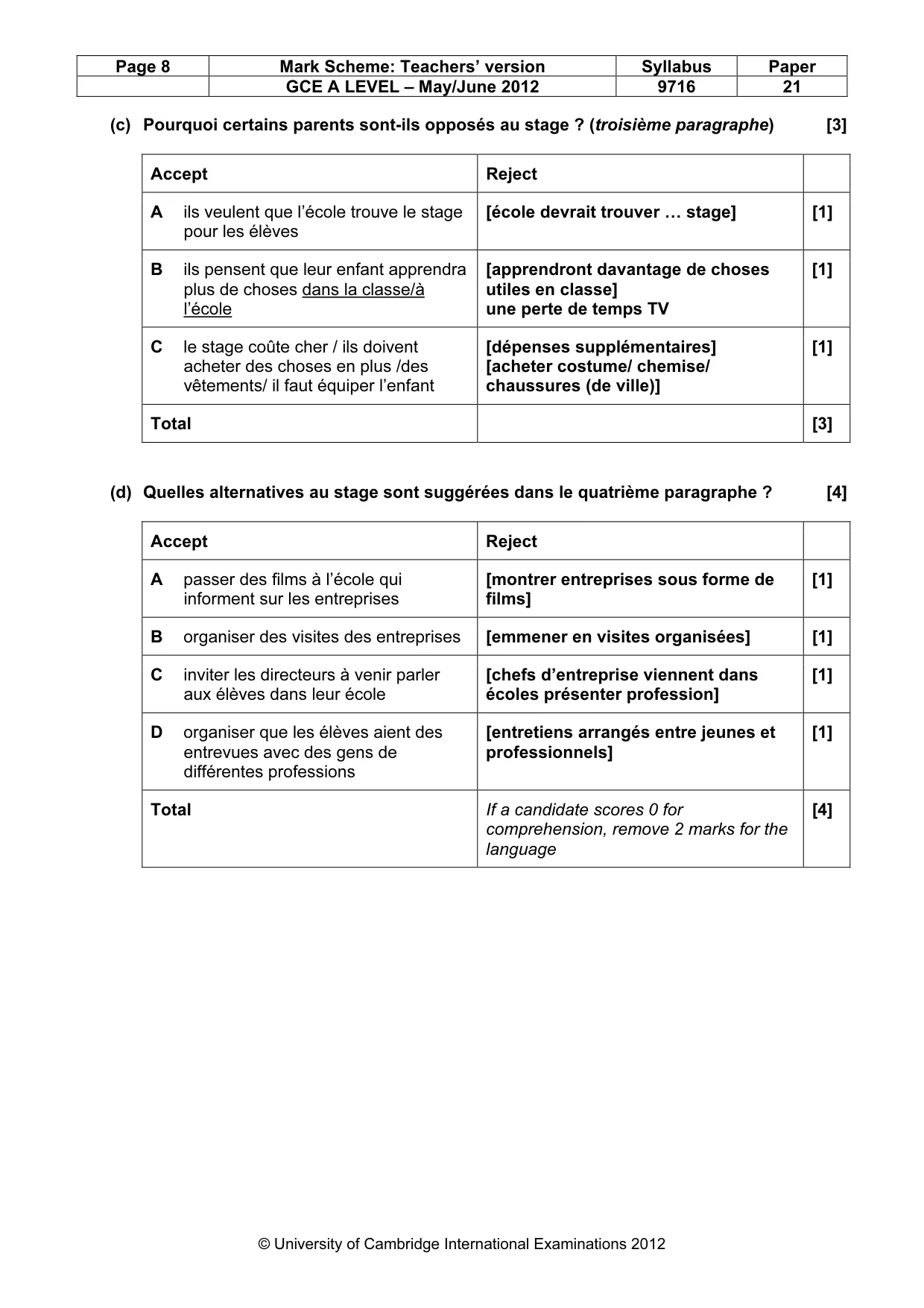 Mark scheme, page 8 of 12