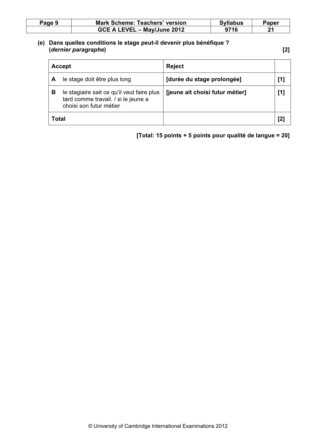 Mark scheme, page 9 of 12