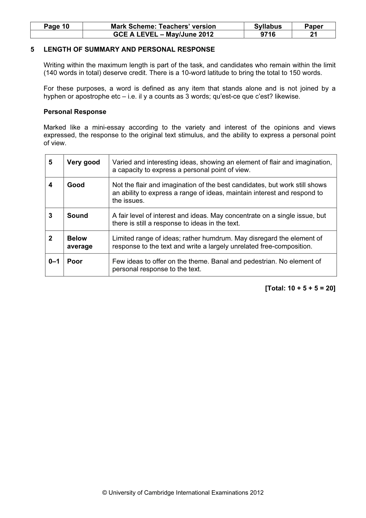 Mark scheme, page 10 of 12