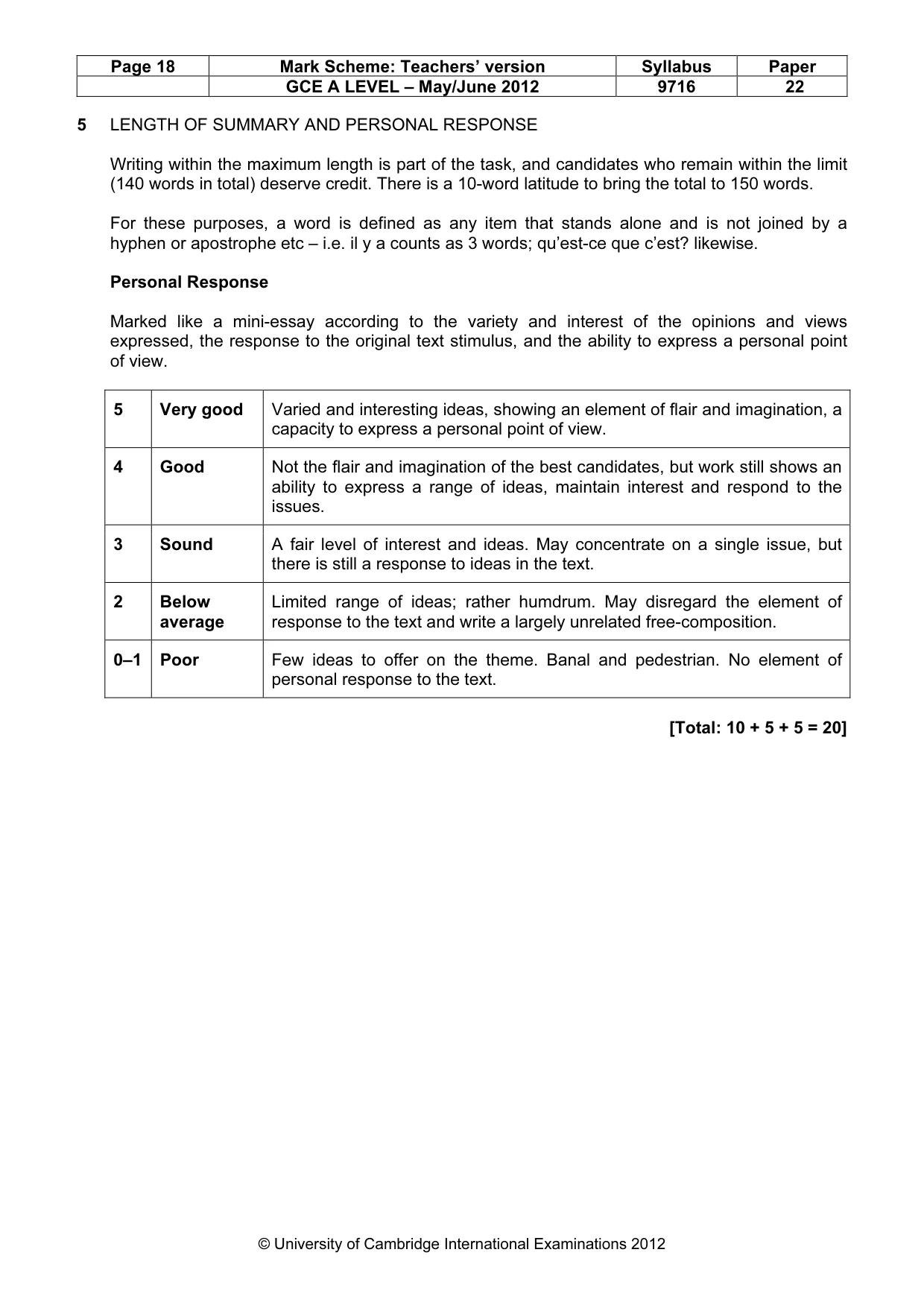 Mark scheme, page 18 of 19