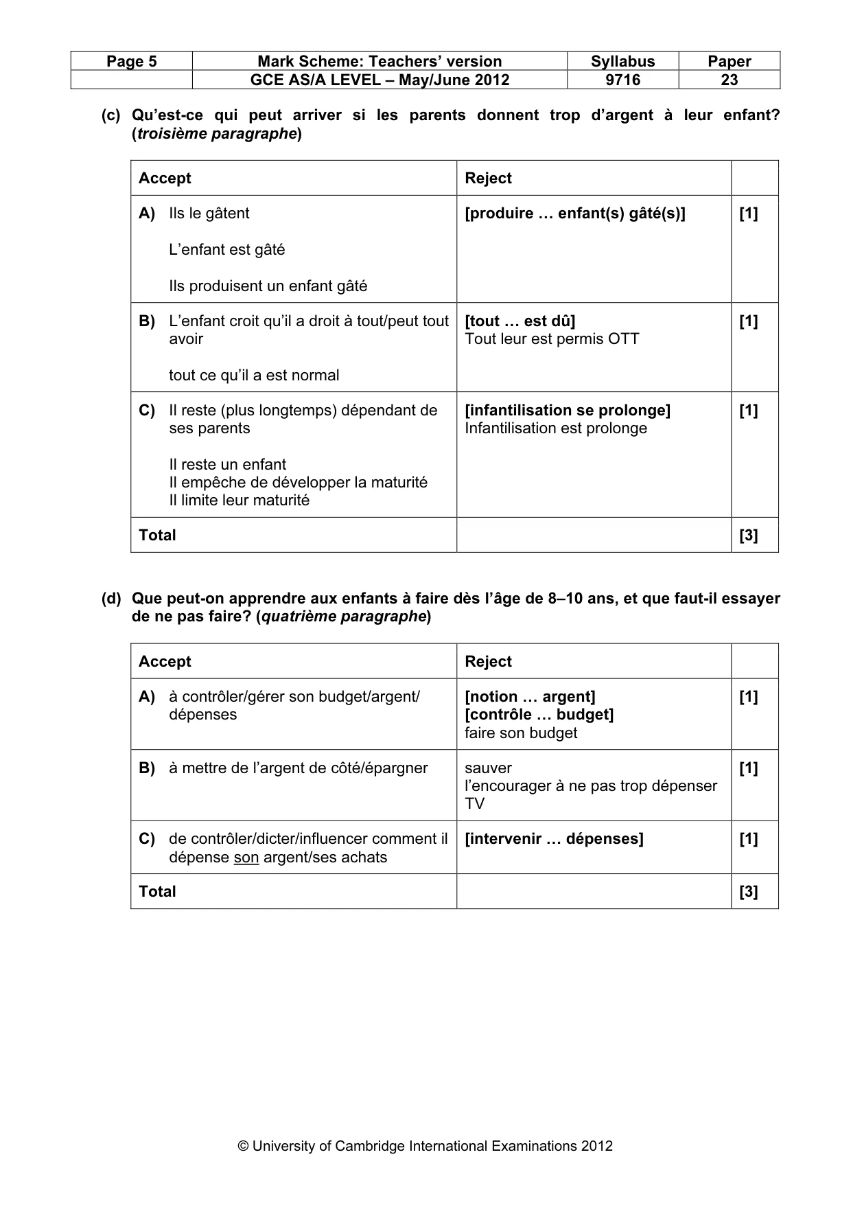 Mark scheme, page 5 of 12
