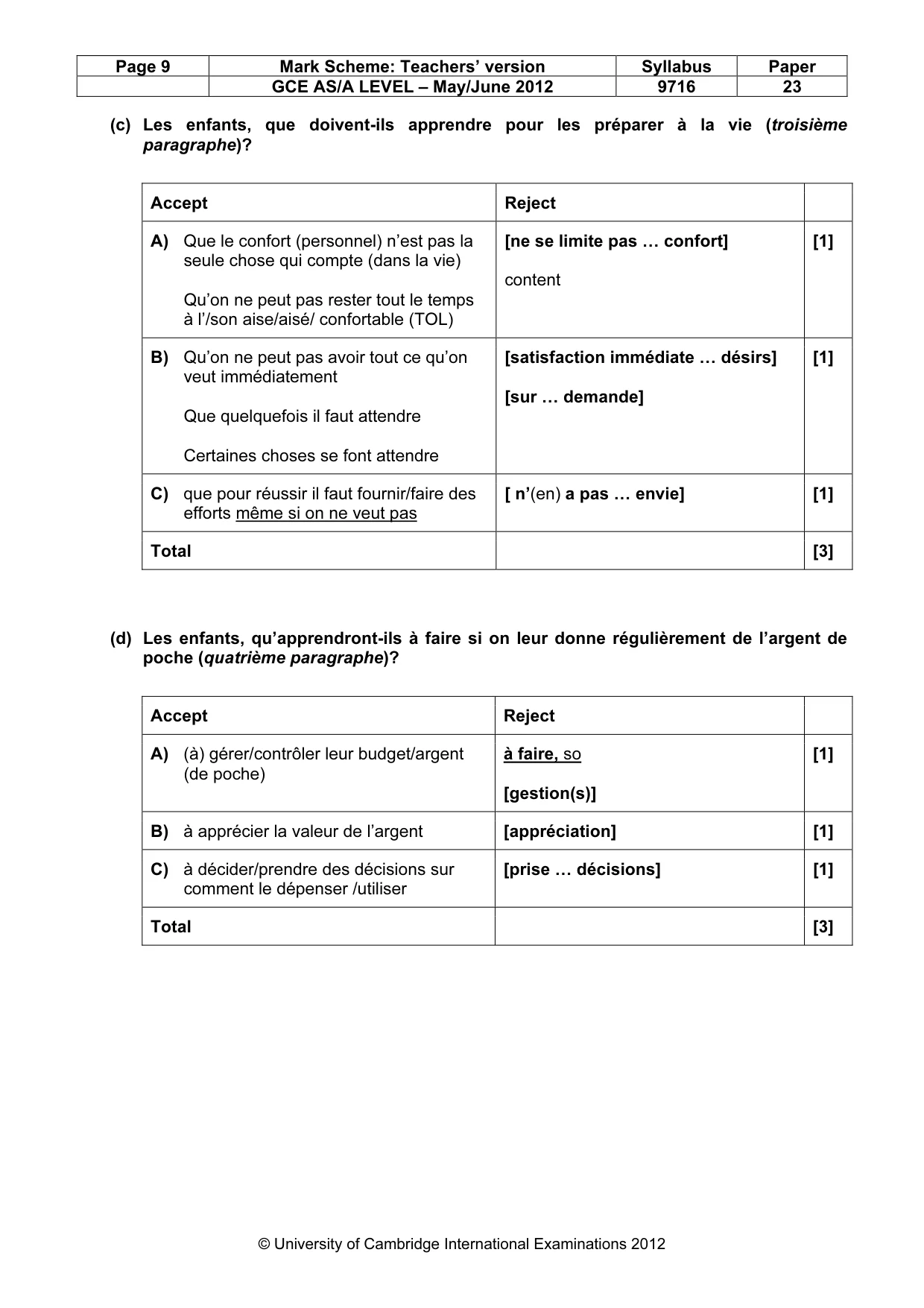 Mark scheme, page 9 of 12
