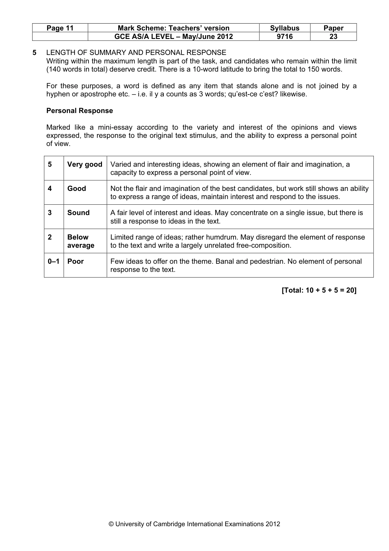 Mark scheme, page 11 of 12