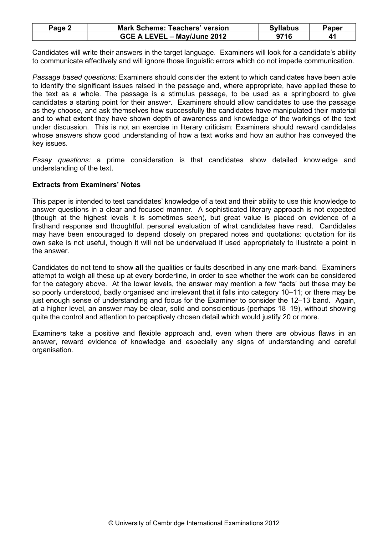 Mark scheme, page 2 of 3