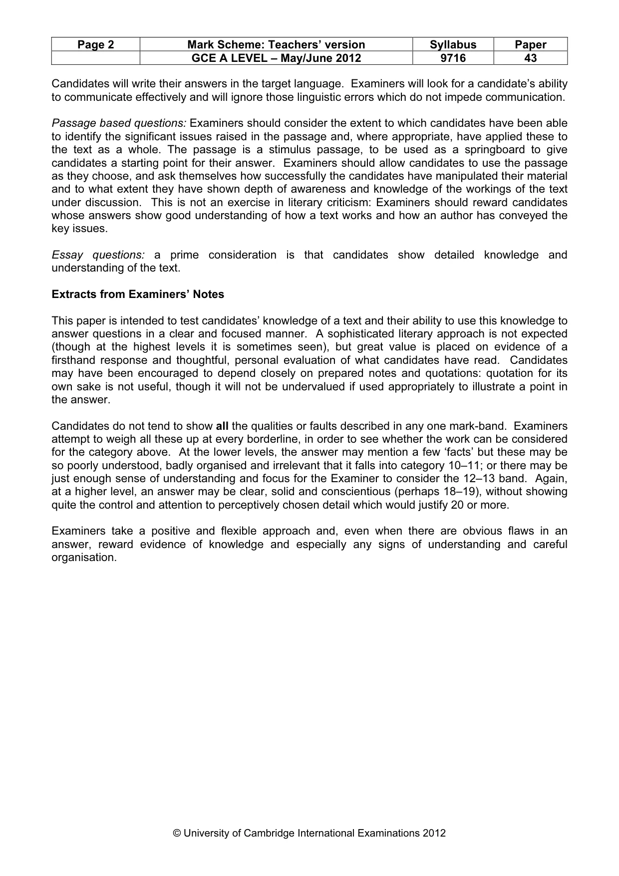 Mark scheme, page 2 of 3
