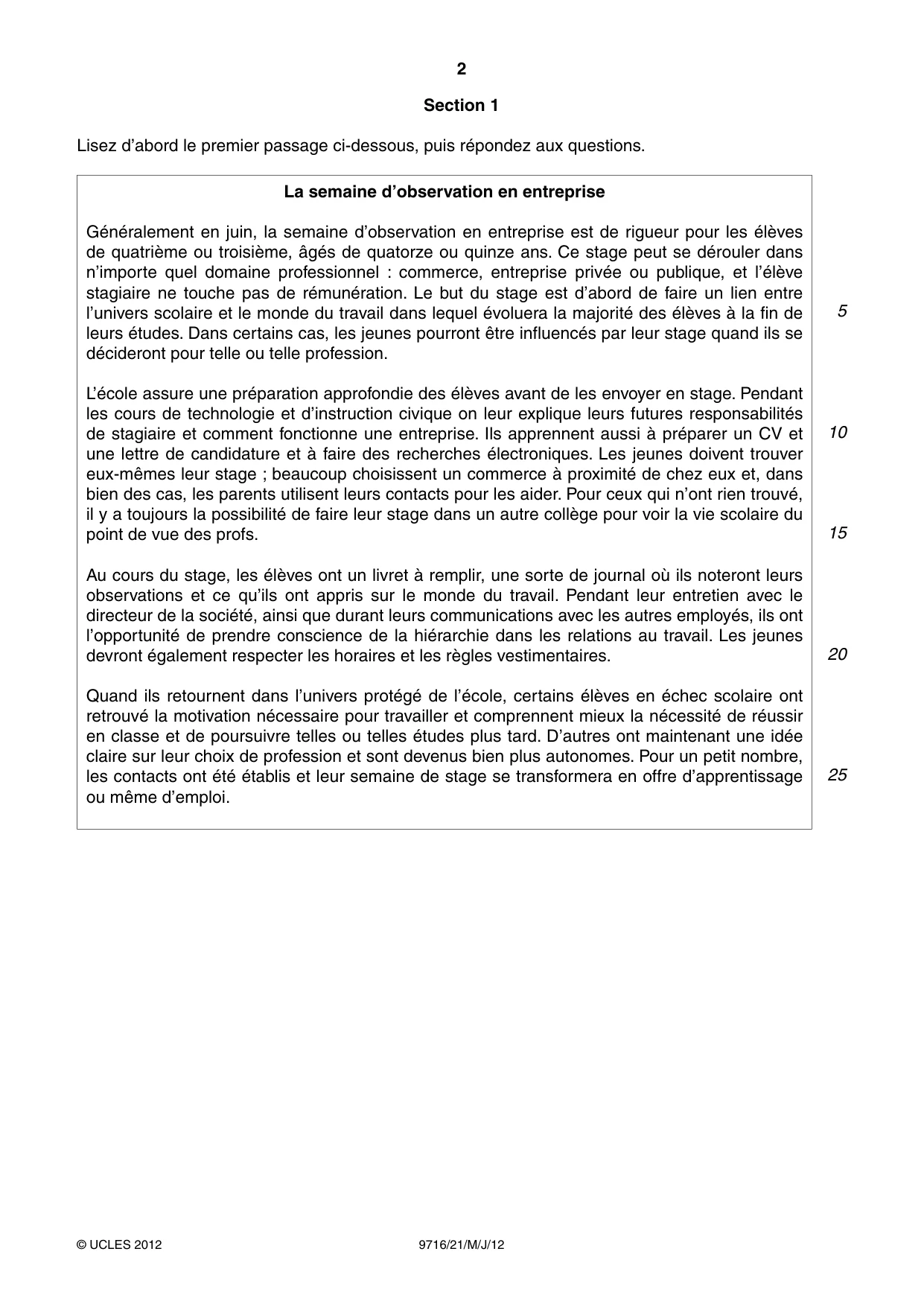 Cambridge A Level French (A Level only) 9716 2012 May/June Paper 2 · Variant 1 question paper, page 2 of 8