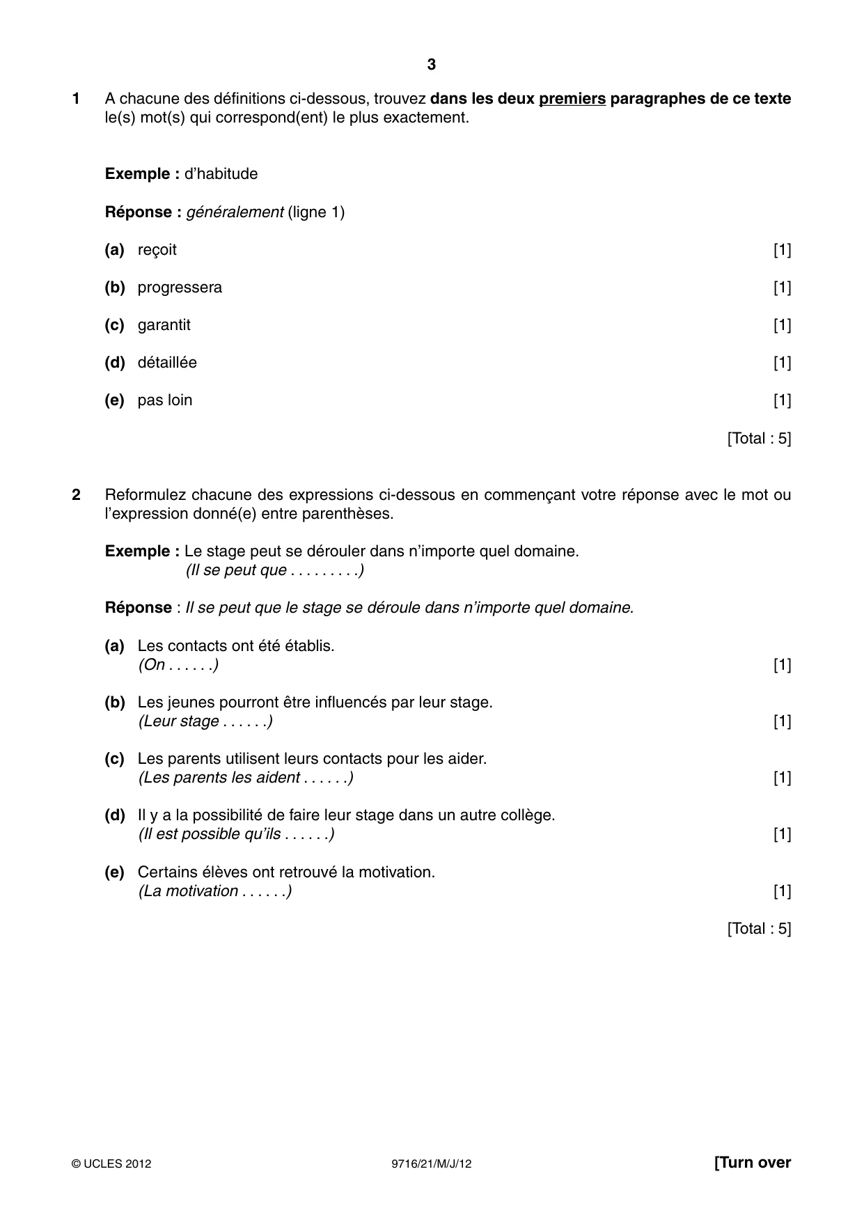 Cambridge A Level French (A Level only) 9716 2012 May/June Paper 2 · Variant 1 question paper, page 3 of 8