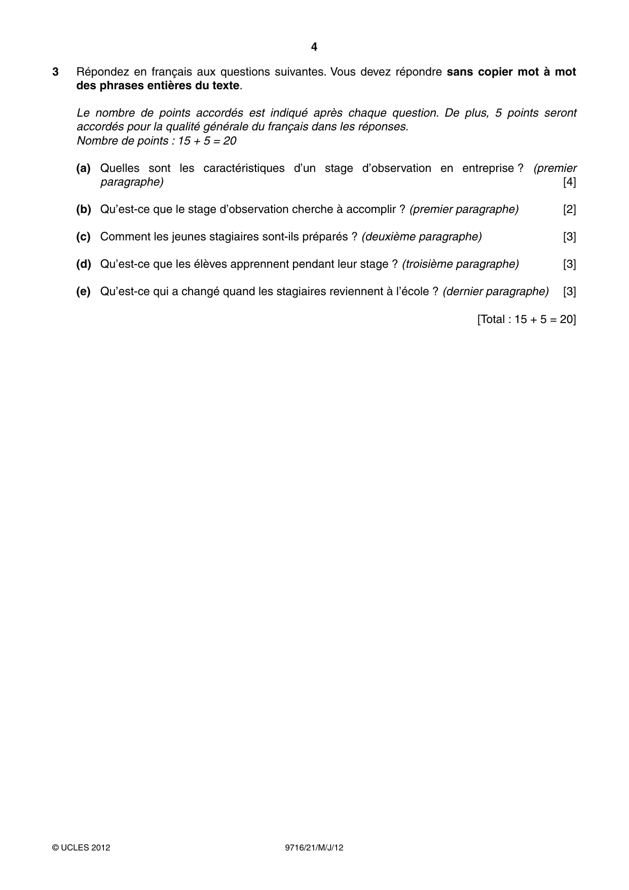 Cambridge A Level French (A Level only) 9716 2012 May/June Paper 2 · Variant 1 question paper, page 4 of 8