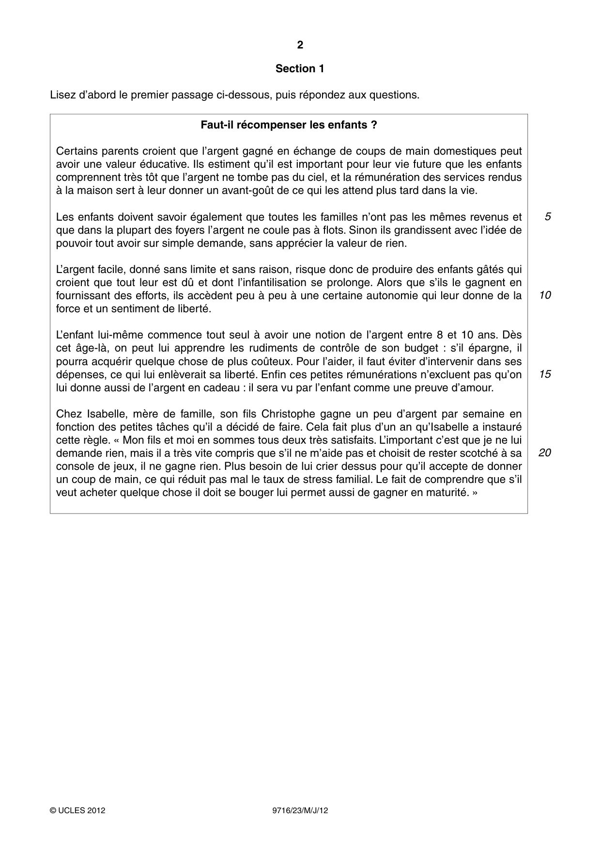 Cambridge A Level French (A Level only) 9716 2012 May/June Paper 2 · Variant 3 question paper, page 2 of 8