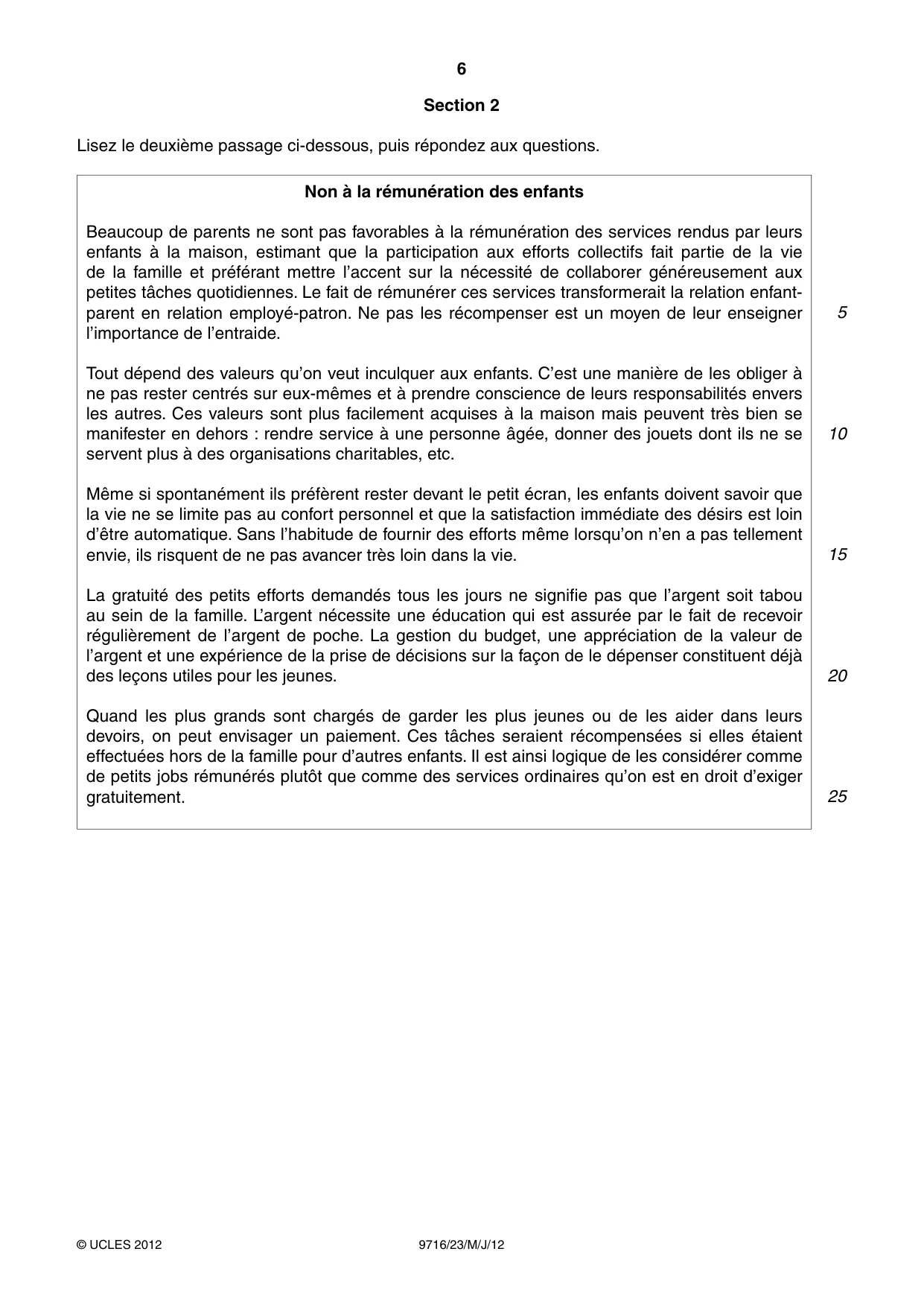 Cambridge A Level French (A Level only) 9716 2012 May/June Paper 2 · Variant 3 question paper, page 6 of 8