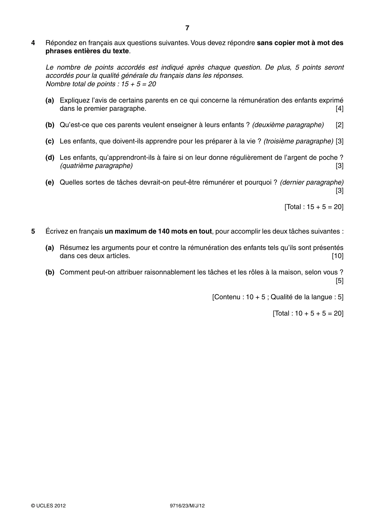 Cambridge A Level French (A Level only) 9716 2012 May/June Paper 2 · Variant 3 question paper, page 7 of 8