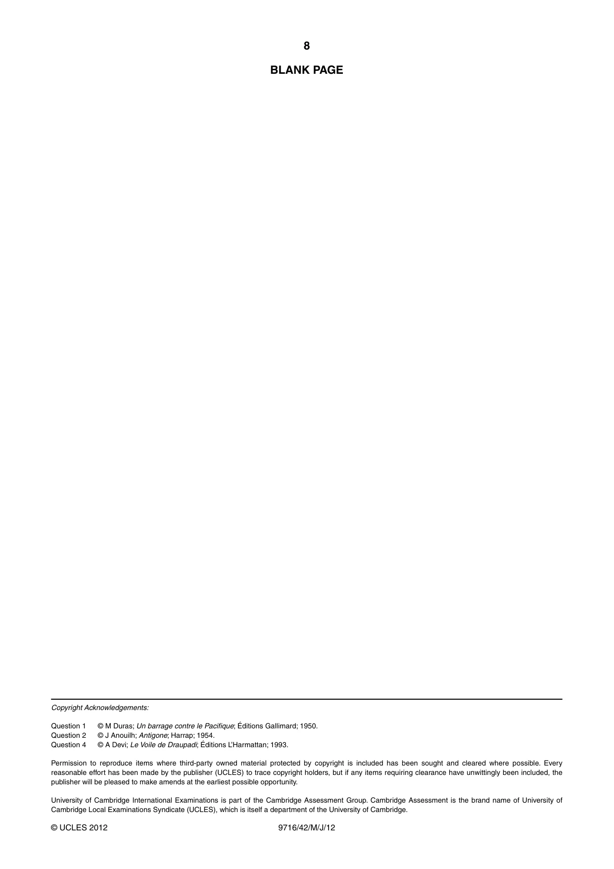 Cambridge A Level French (A Level only) 9716 2012 May/June Paper 4 · Variant 2 question paper, page 8 of 8