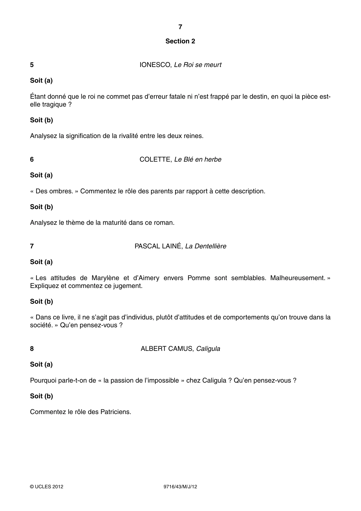 Cambridge A Level French (A Level only) 9716 2012 May/June Paper 4 · Variant 3 question paper, page 7 of 8