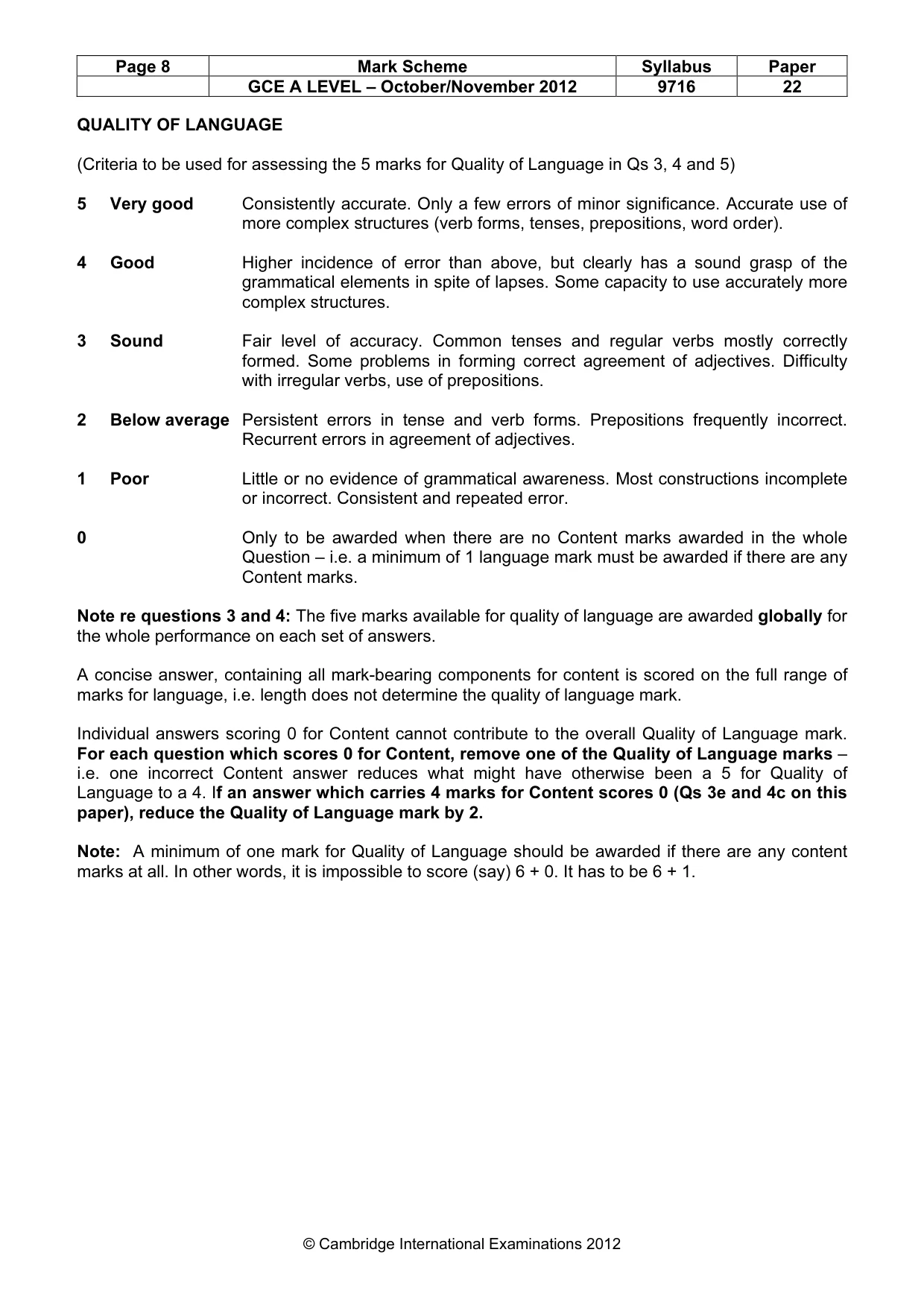 Mark scheme, page 8 of 13