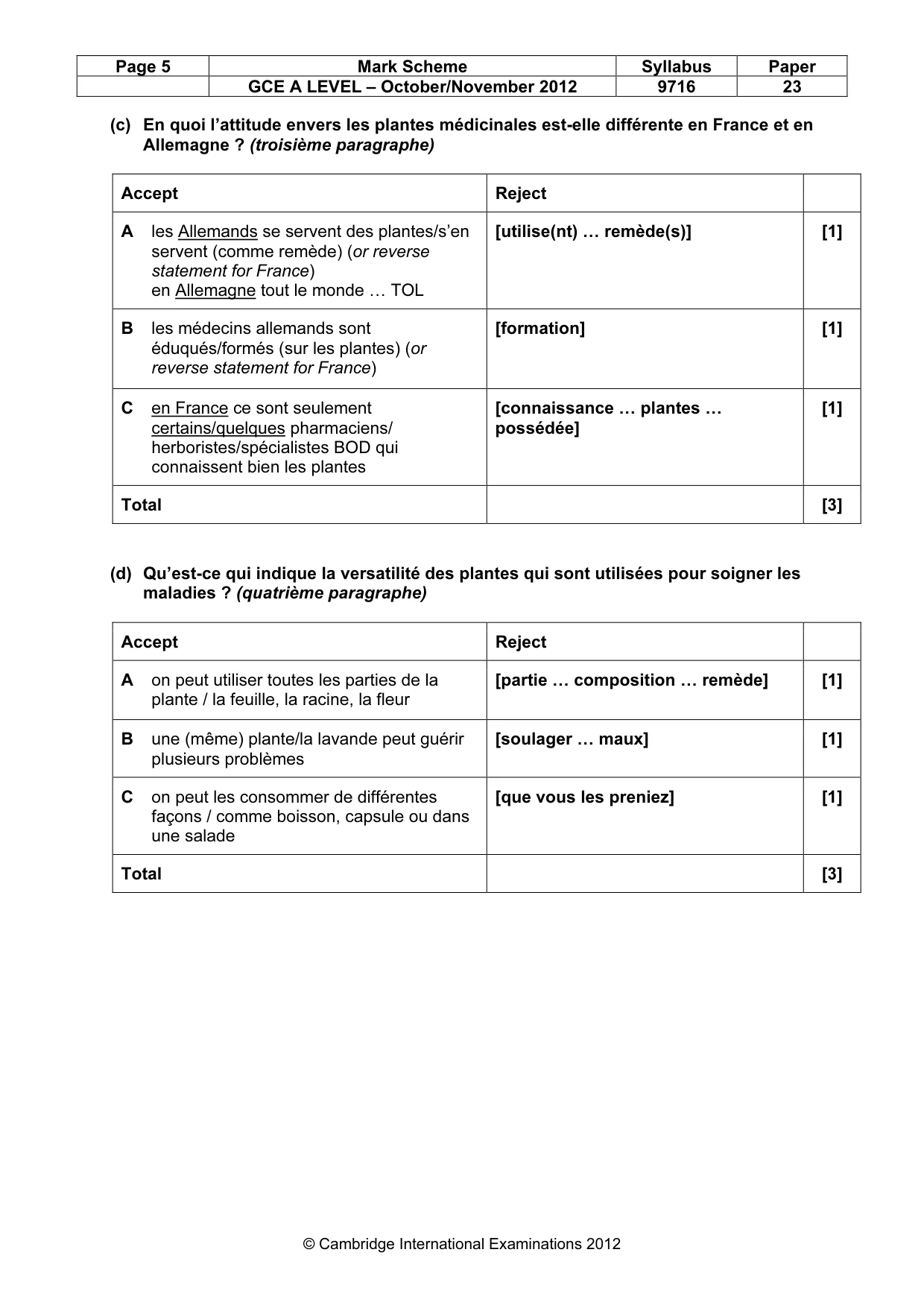 Mark scheme, page 5 of 12