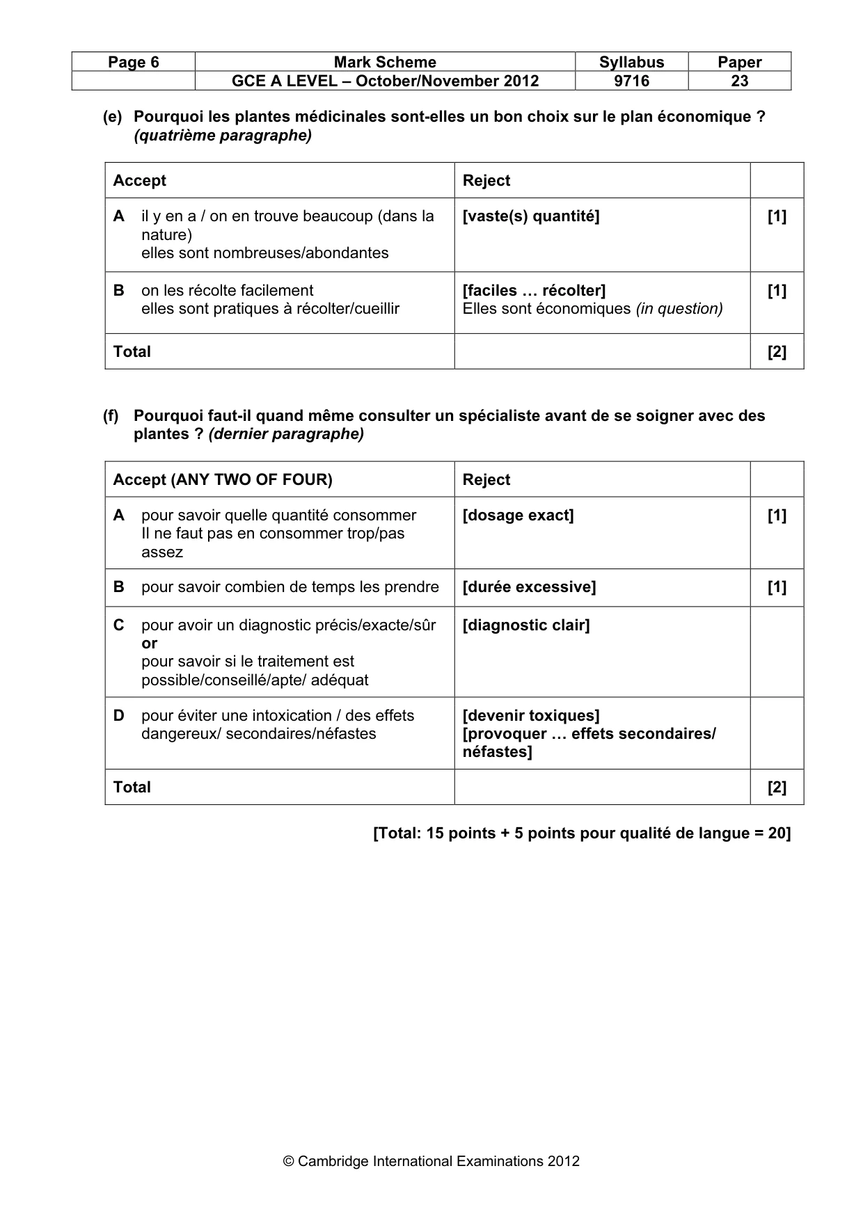 Mark scheme, page 6 of 12