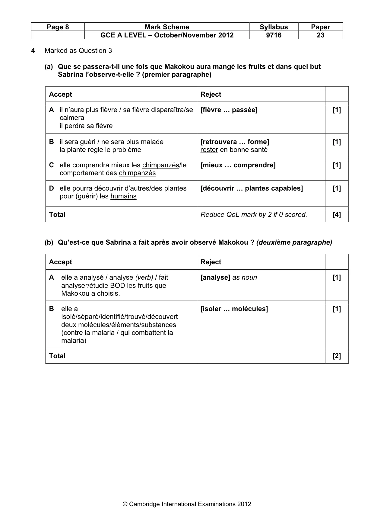 Mark scheme, page 8 of 12