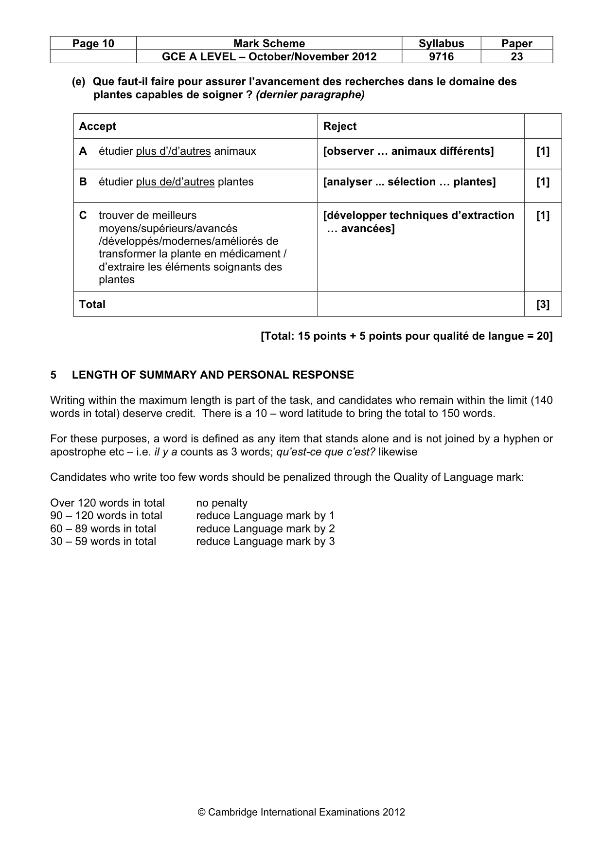 Mark scheme, page 10 of 12