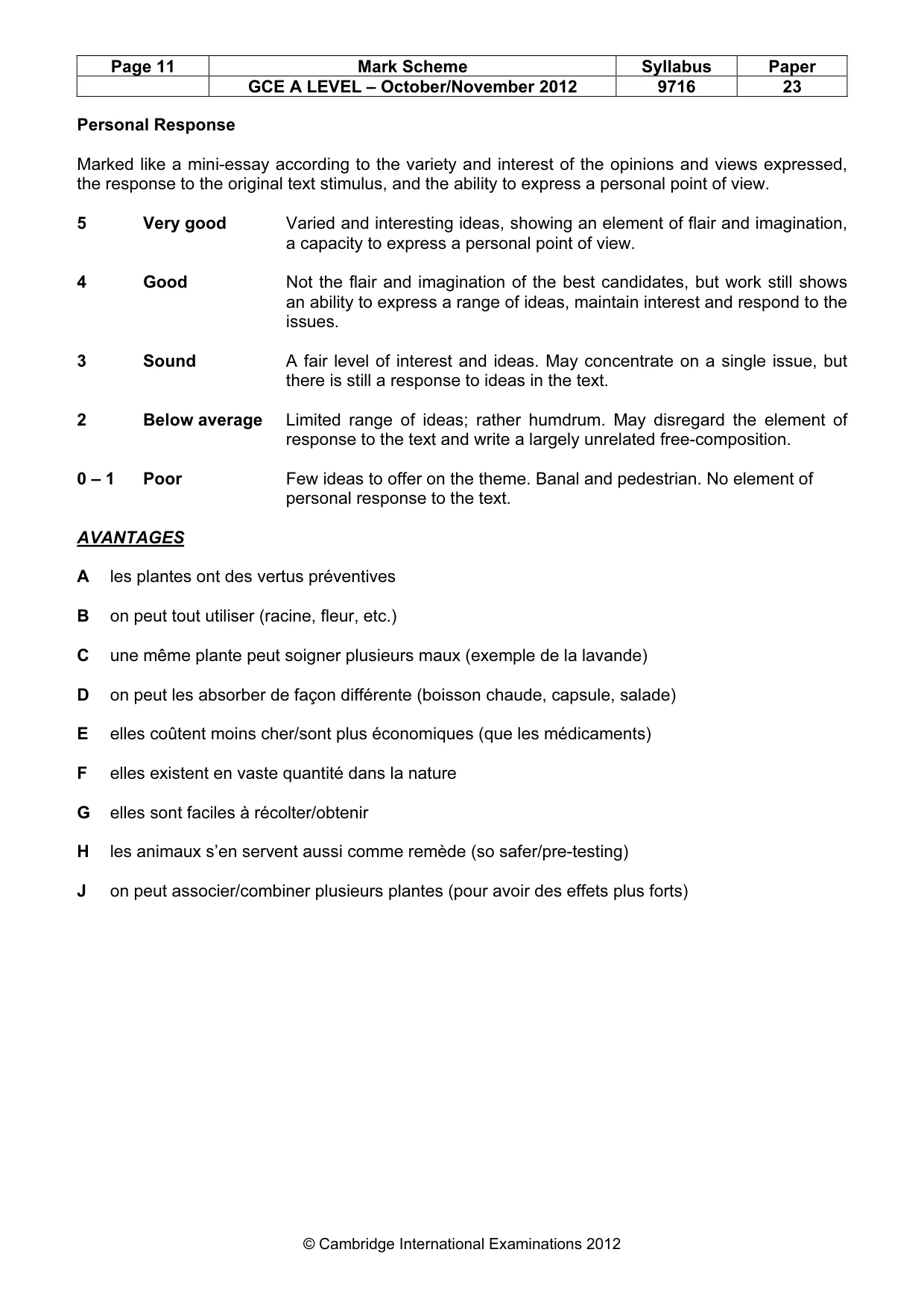 Mark scheme, page 11 of 12