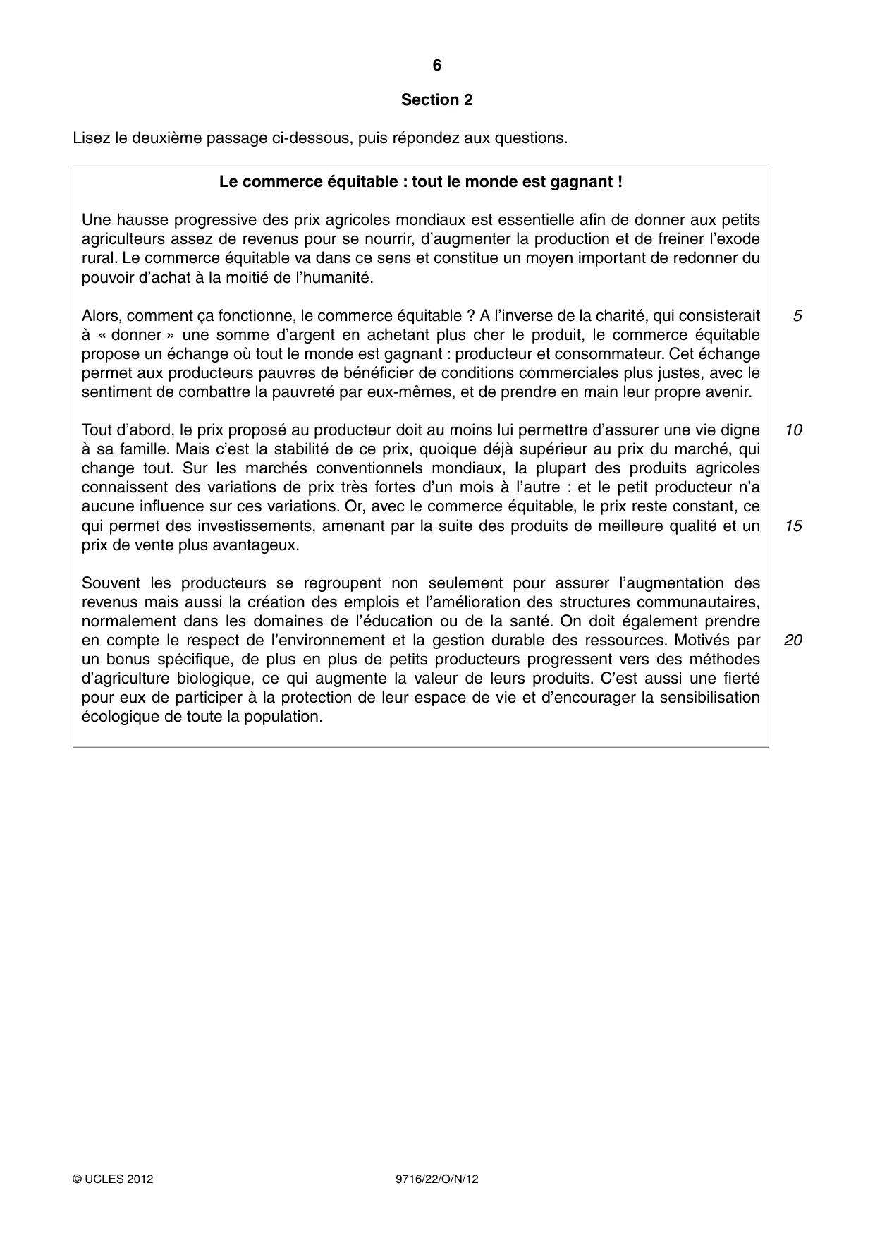Cambridge A Level French (A Level only) 9716 2012 Oct/Nov Paper 2 · Variant 2 question paper, page 6 of 8