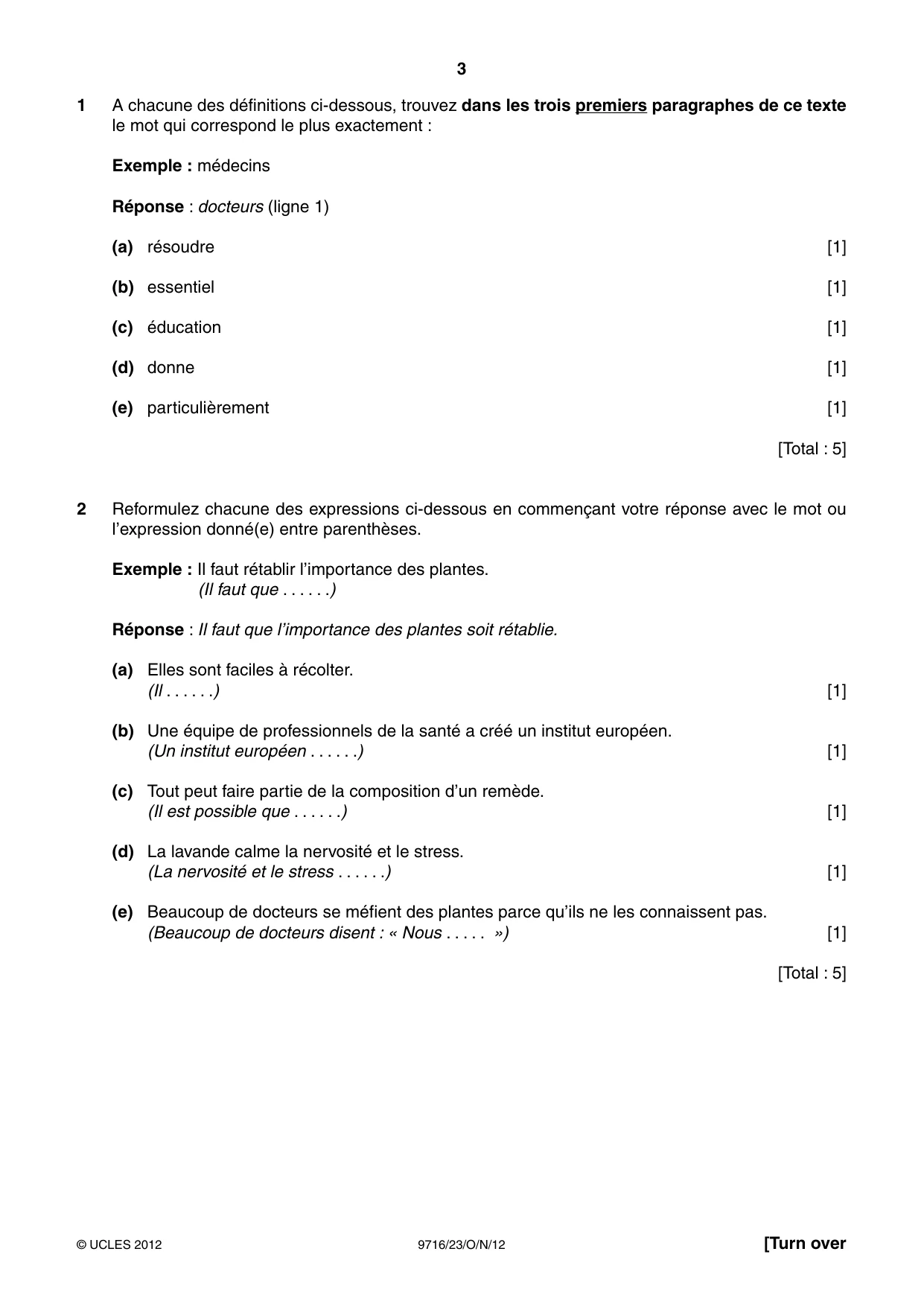 Cambridge A Level French (A Level only) 9716 2012 Oct/Nov Paper 2 · Variant 3 question paper, page 3 of 8