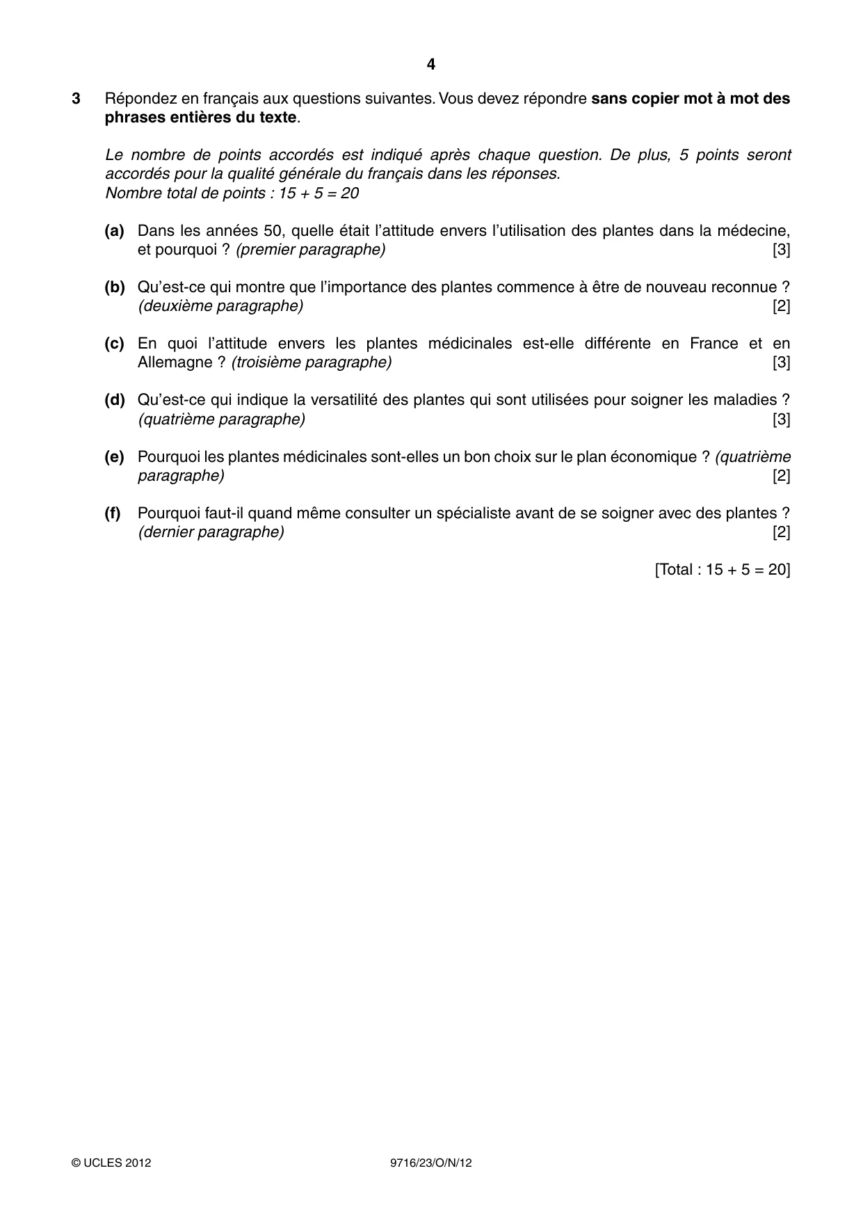 Cambridge A Level French (A Level only) 9716 2012 Oct/Nov Paper 2 · Variant 3 question paper, page 4 of 8