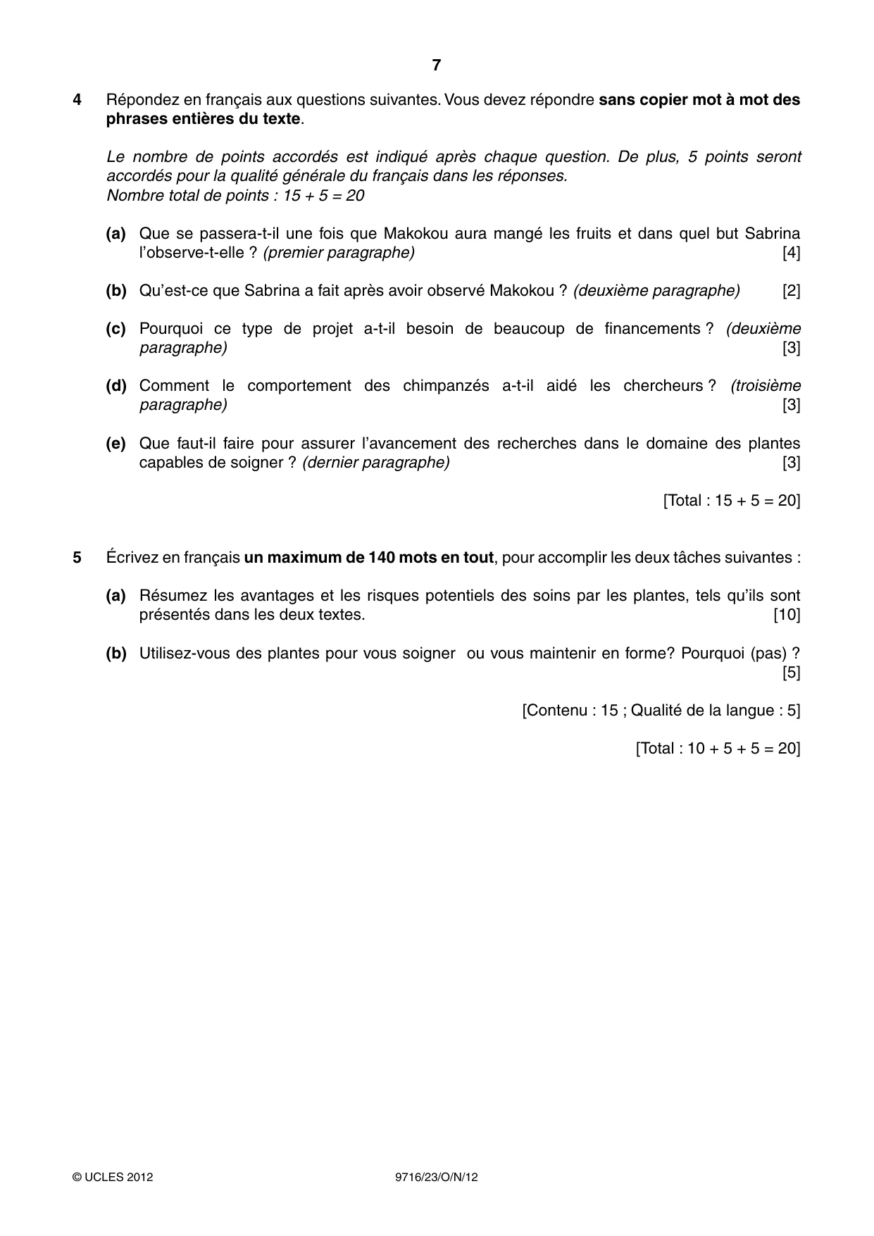 Cambridge A Level French (A Level only) 9716 2012 Oct/Nov Paper 2 · Variant 3 question paper, page 7 of 8