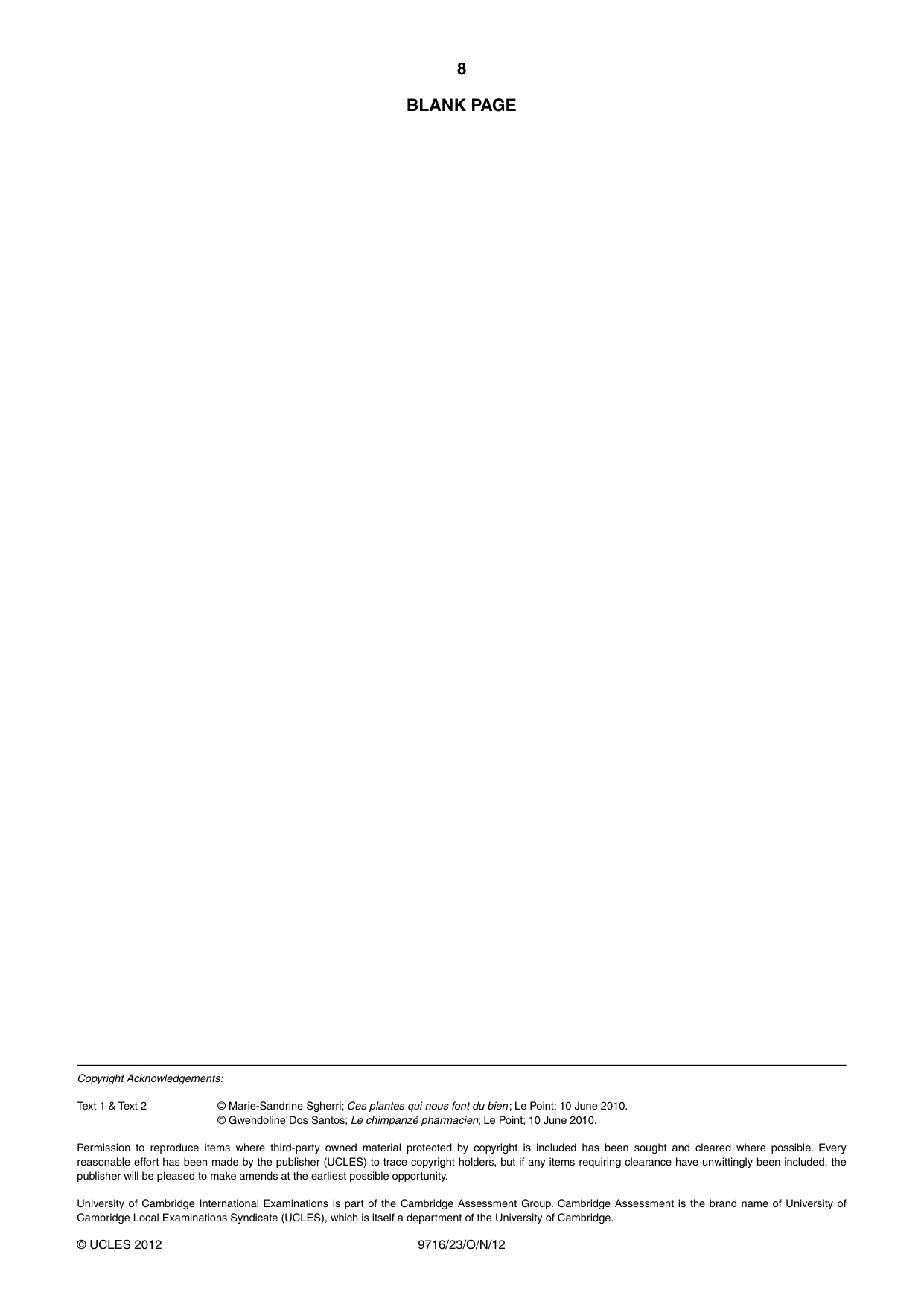 Cambridge A Level French (A Level only) 9716 2012 Oct/Nov Paper 2 · Variant 3 question paper, page 8 of 8