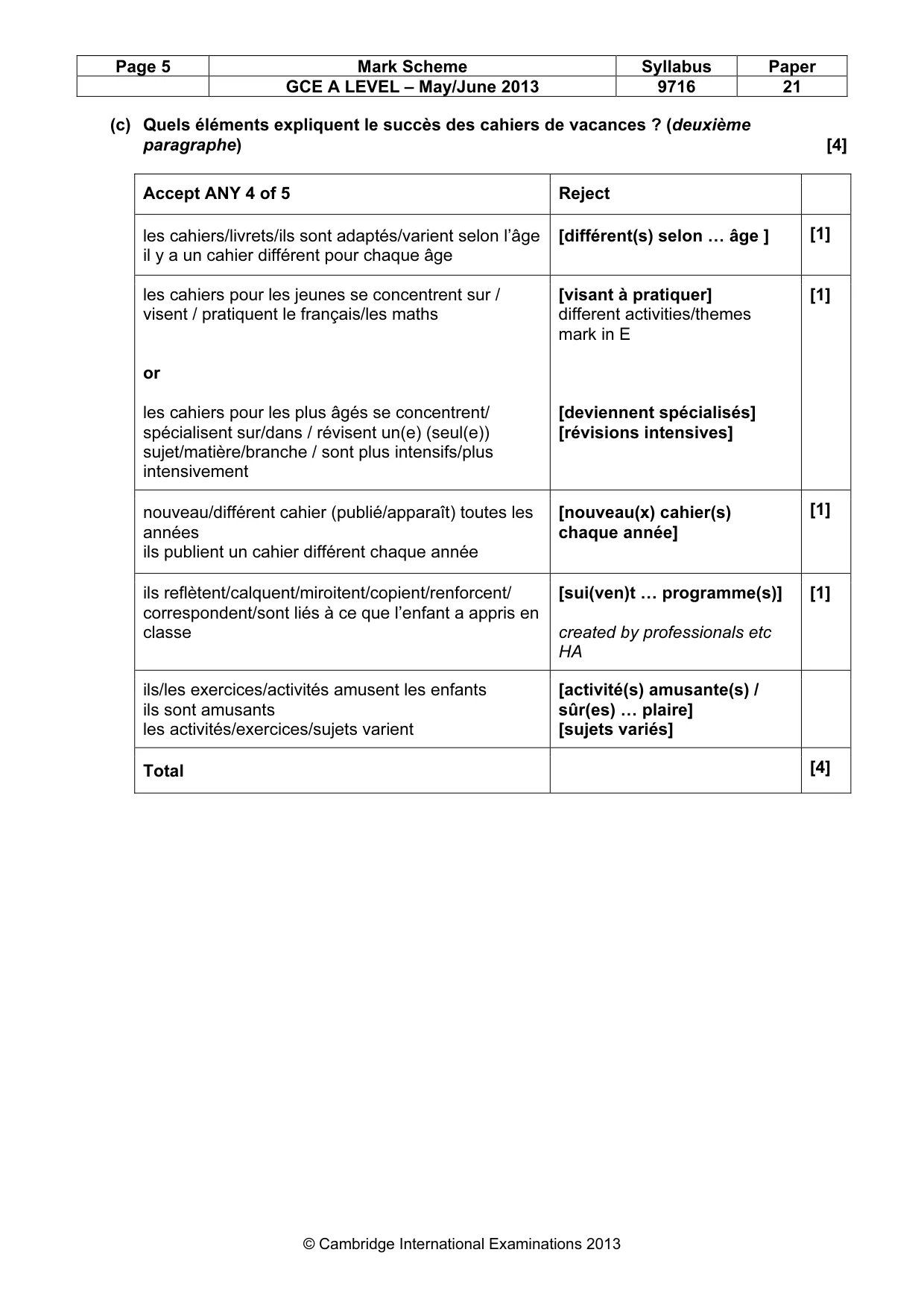 Mark scheme, page 5 of 12