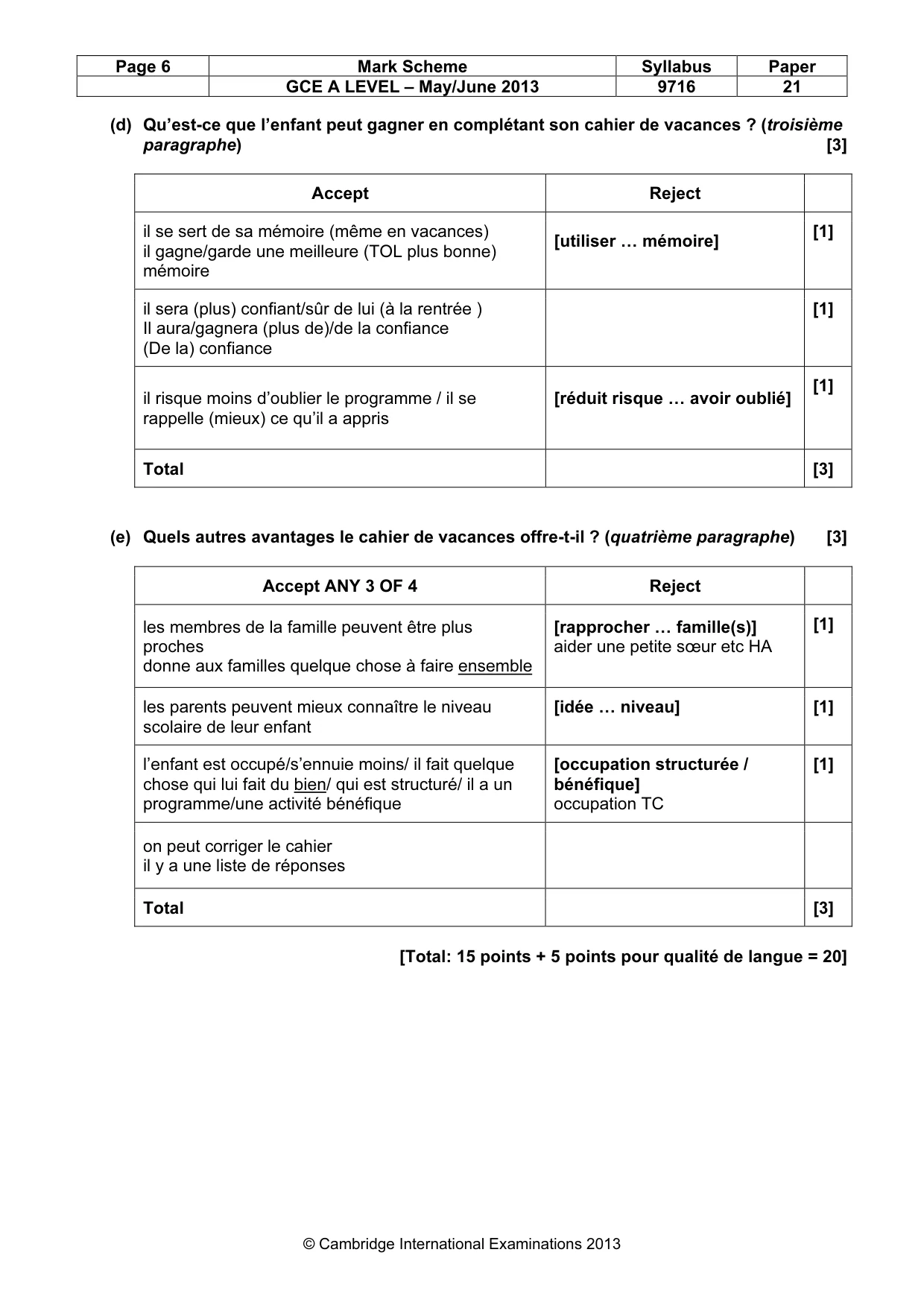 Mark scheme, page 6 of 12