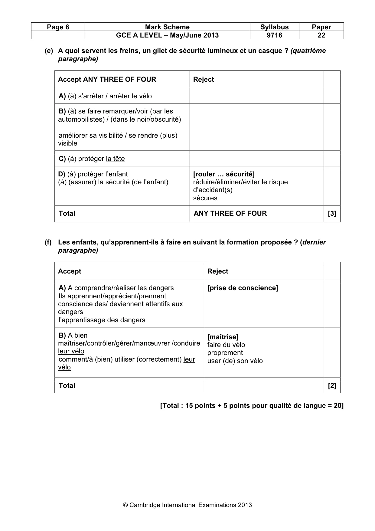 Mark scheme, page 6 of 12