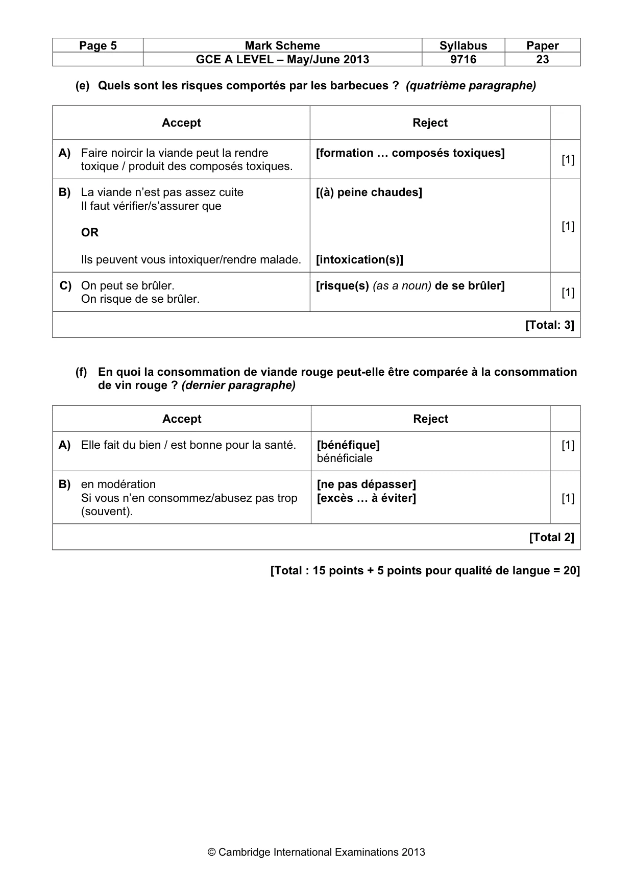 Mark scheme, page 5 of 10