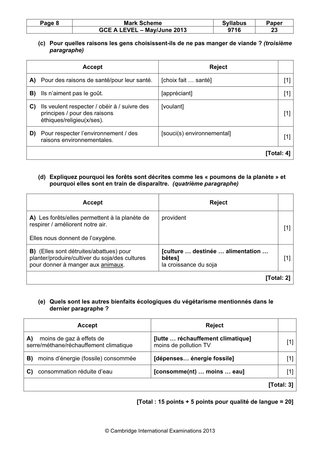 Mark scheme, page 8 of 10