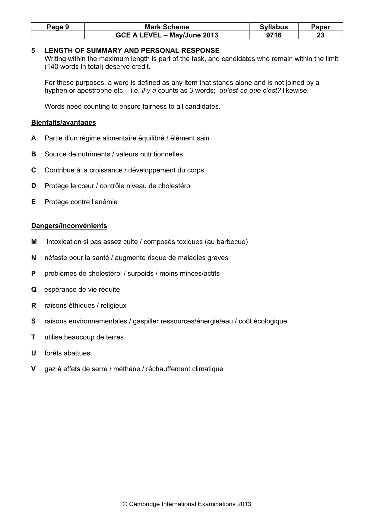Mark scheme, page 9 of 10