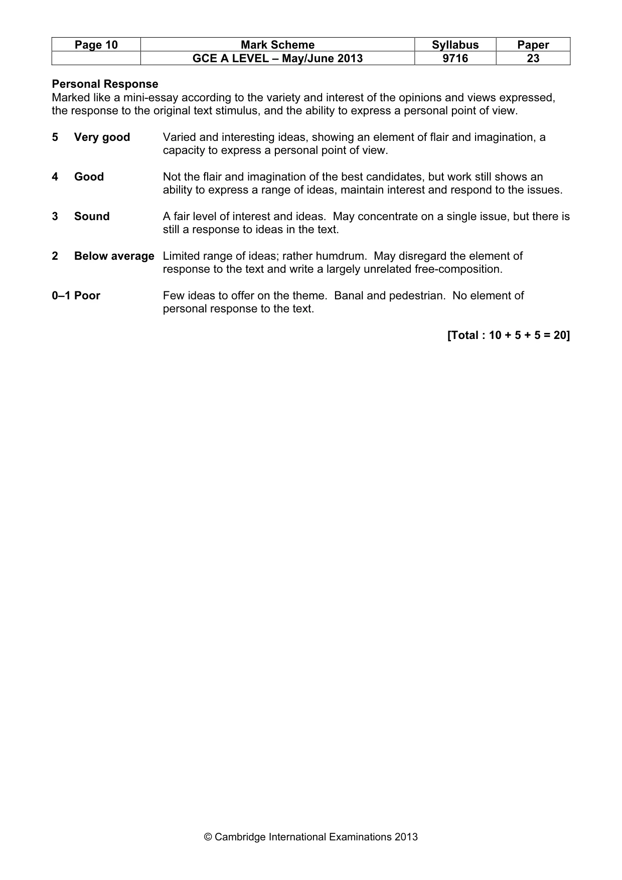 Mark scheme, page 10 of 10
