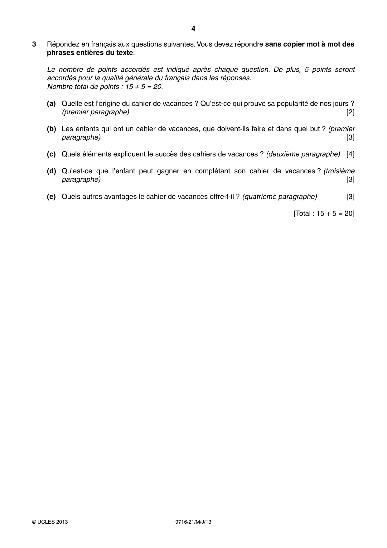 Cambridge A Level French (A Level only) 9716 2013 May/June Paper 2 · Variant 1 question paper, page 4 of 8