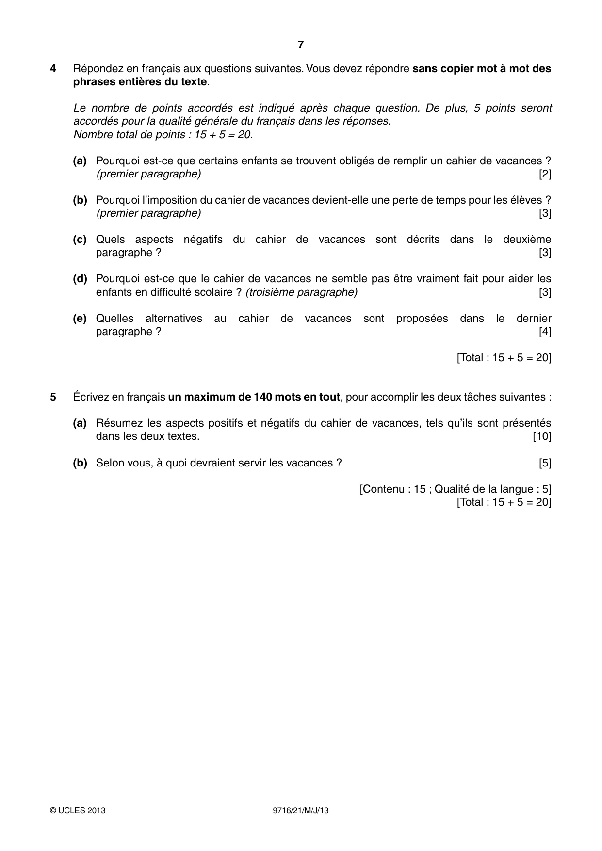 Cambridge A Level French (A Level only) 9716 2013 May/June Paper 2 · Variant 1 question paper, page 7 of 8