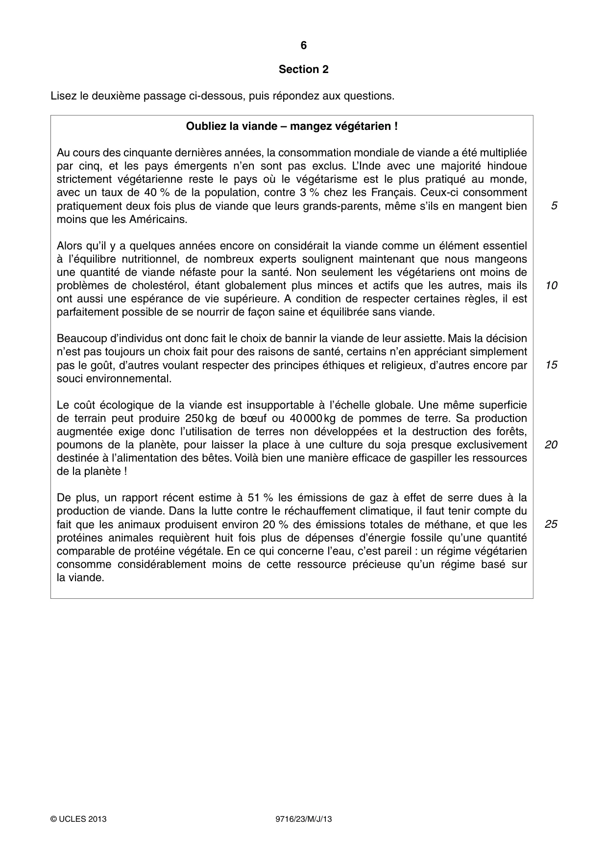 Cambridge A Level French (A Level only) 9716 2013 May/June Paper 2 · Variant 3 question paper, page 6 of 8