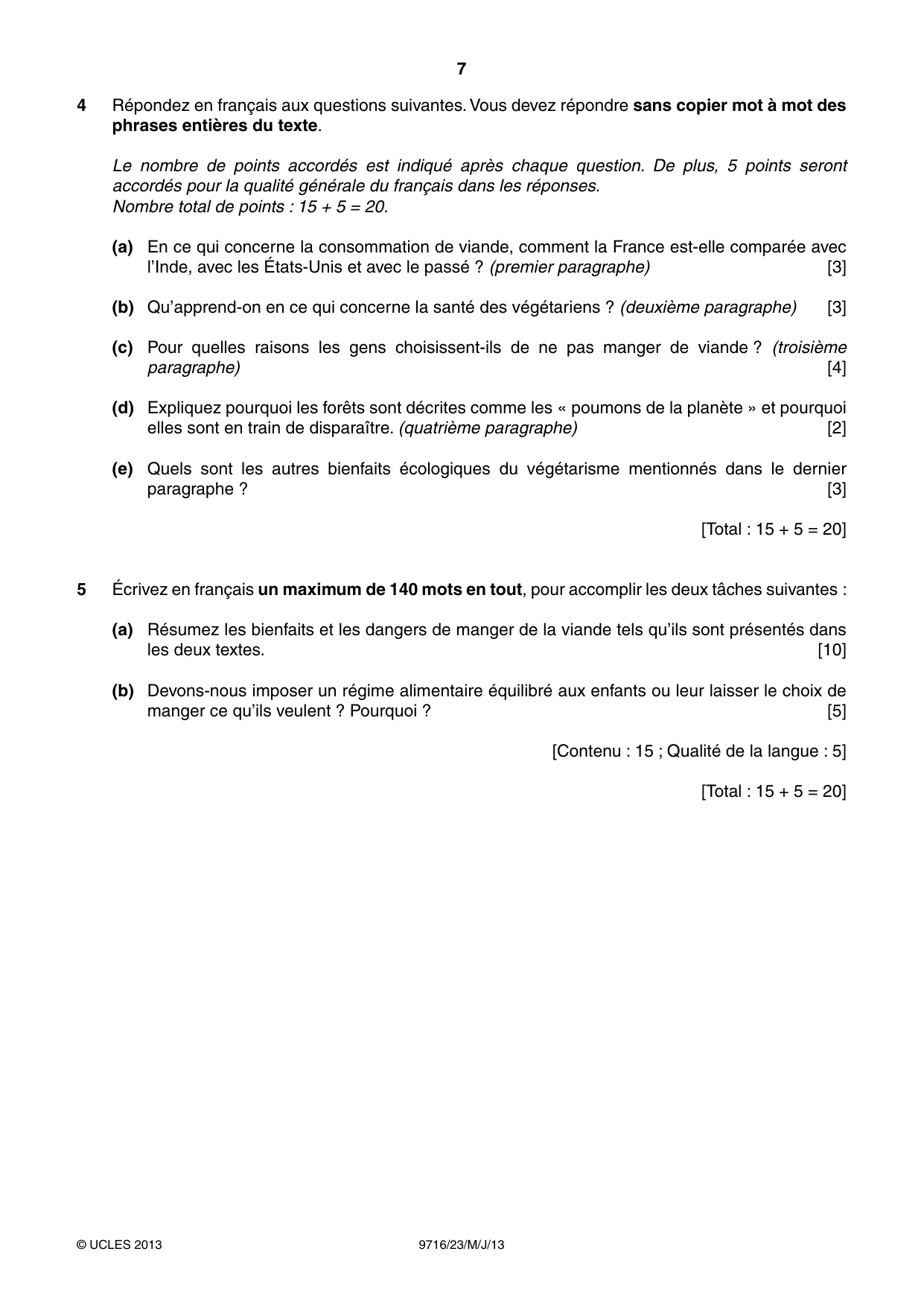 Cambridge A Level French (A Level only) 9716 2013 May/June Paper 2 · Variant 3 question paper, page 7 of 8