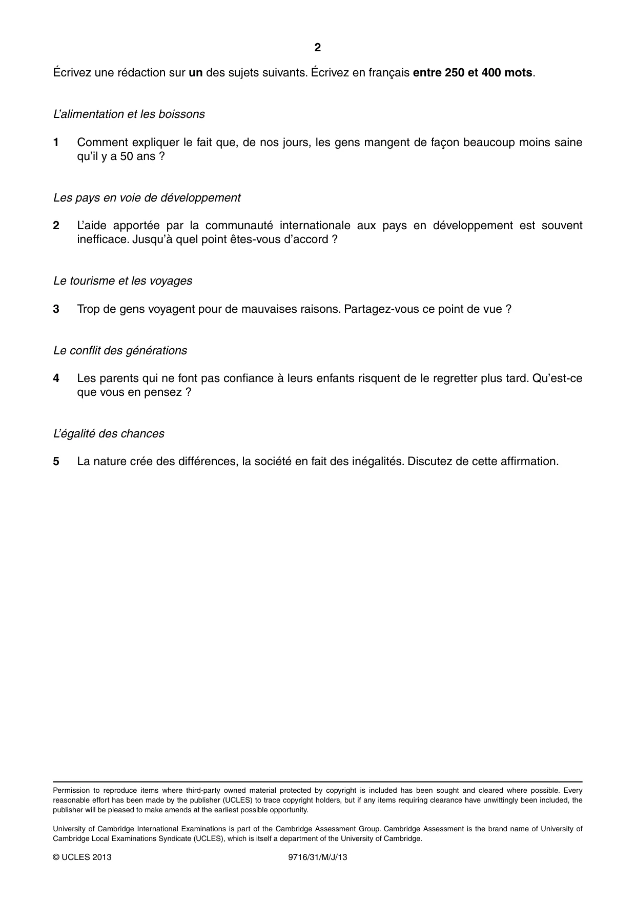 Cambridge A Level French (A Level only) 9716 2013 May/June Paper 3 · Variant 1 question paper, page 2 of 2