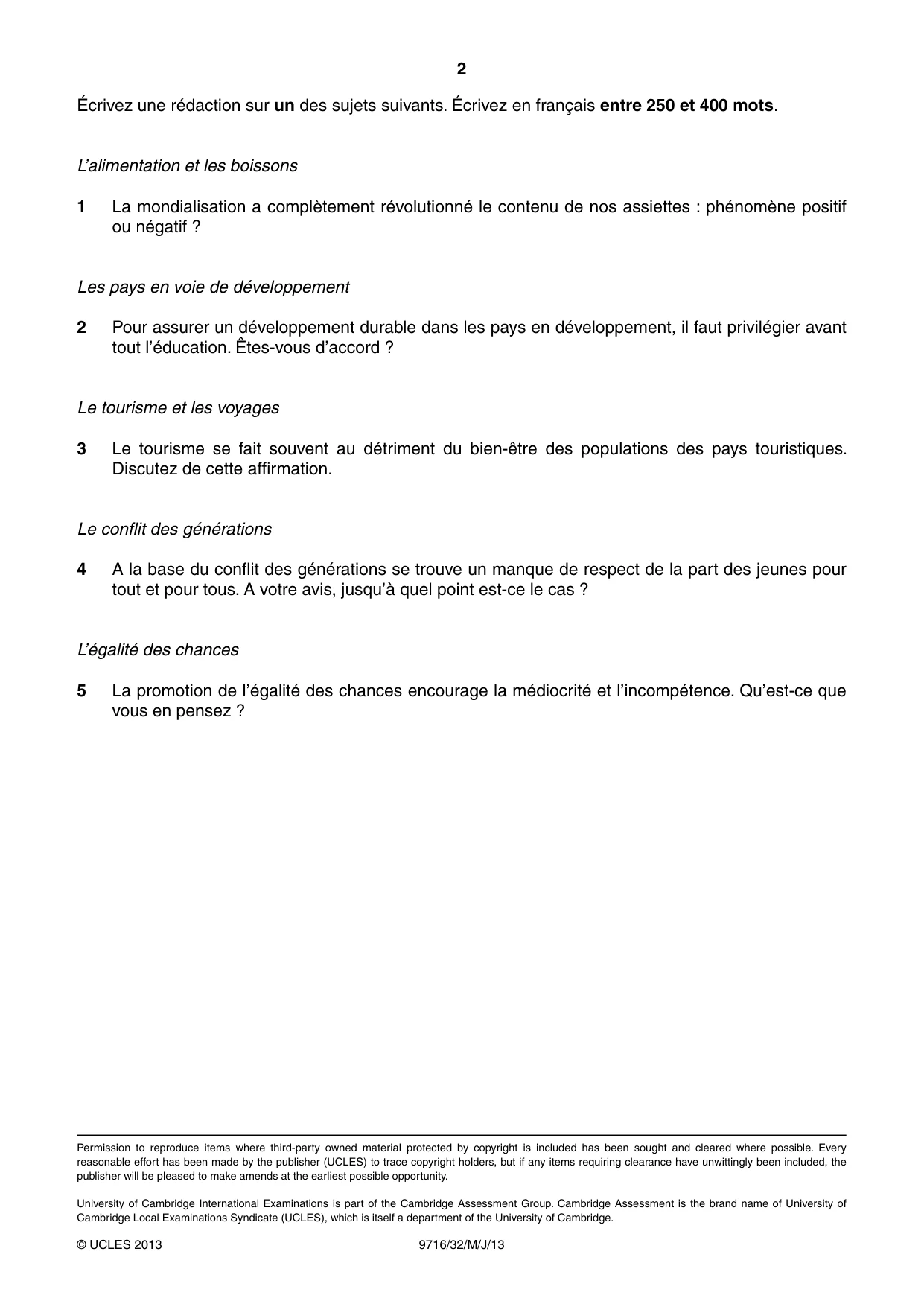 Cambridge A Level French (A Level only) 9716 2013 May/June Paper 3 · Variant 2 question paper, page 2 of 2