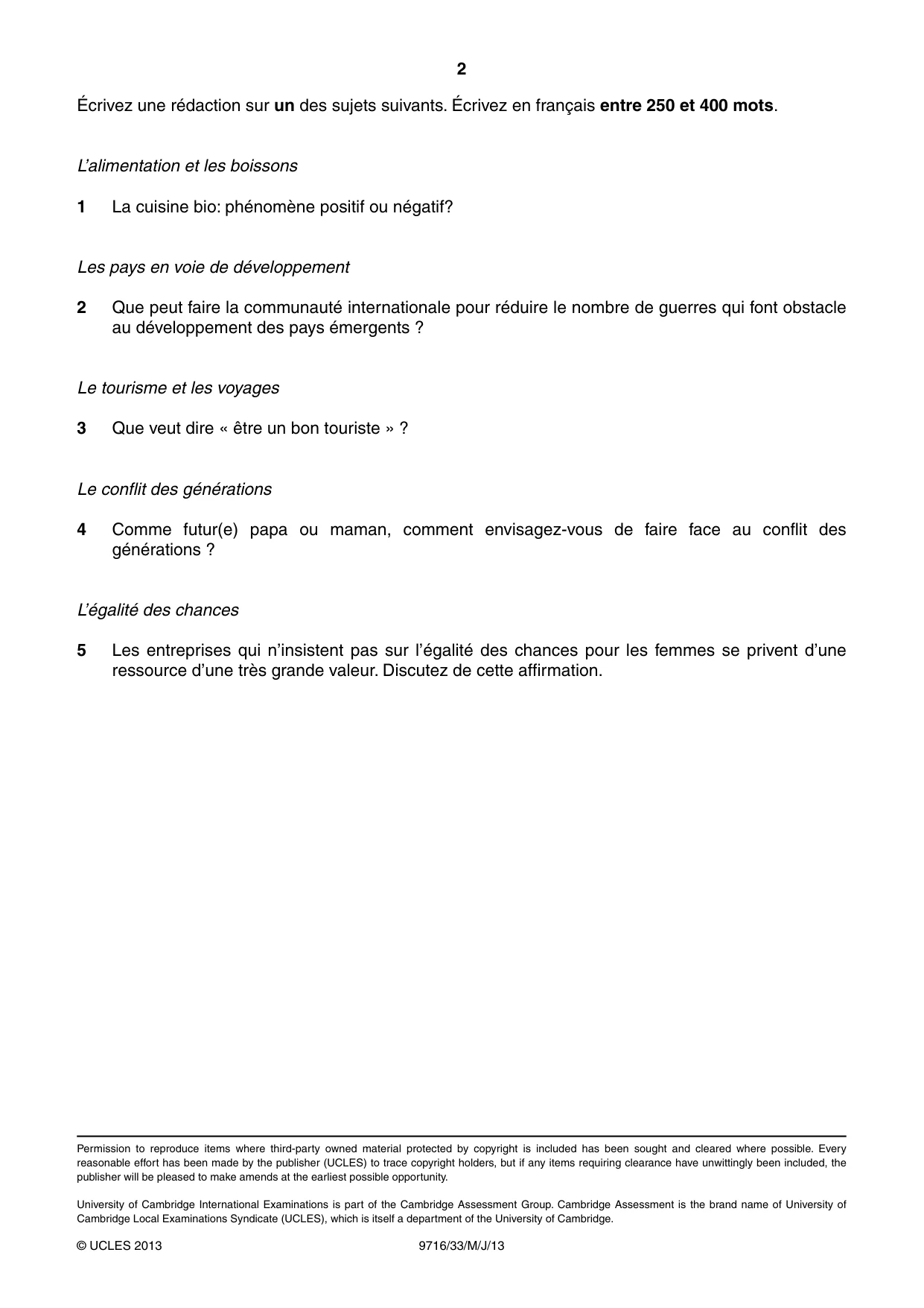 Cambridge A Level French (A Level only) 9716 2013 May/June Paper 3 · Variant 3 question paper, page 2 of 2