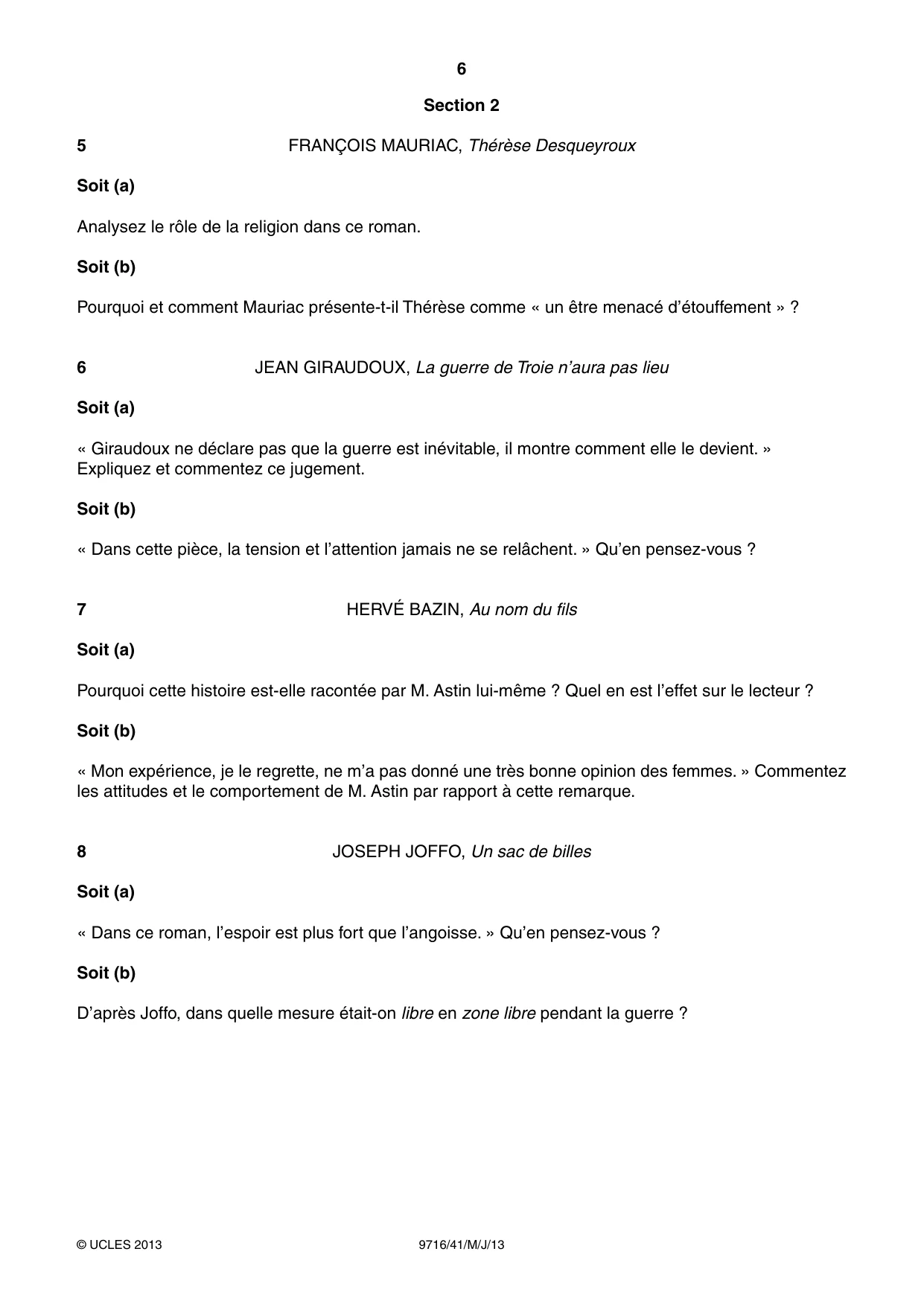 Cambridge A Level French (A Level only) 9716 2013 May/June Paper 4 · Variant 1 question paper, page 6 of 8