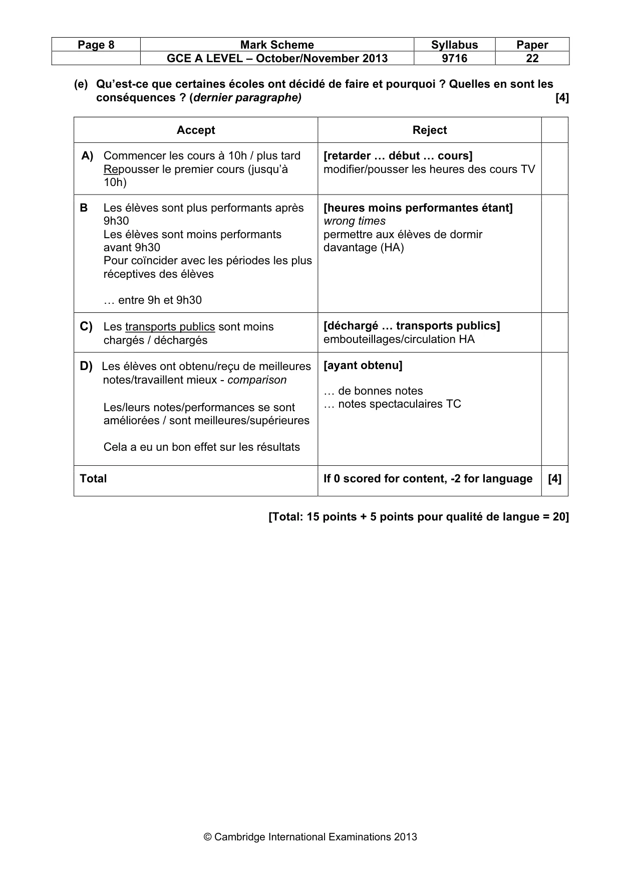 Mark scheme, page 8 of 16