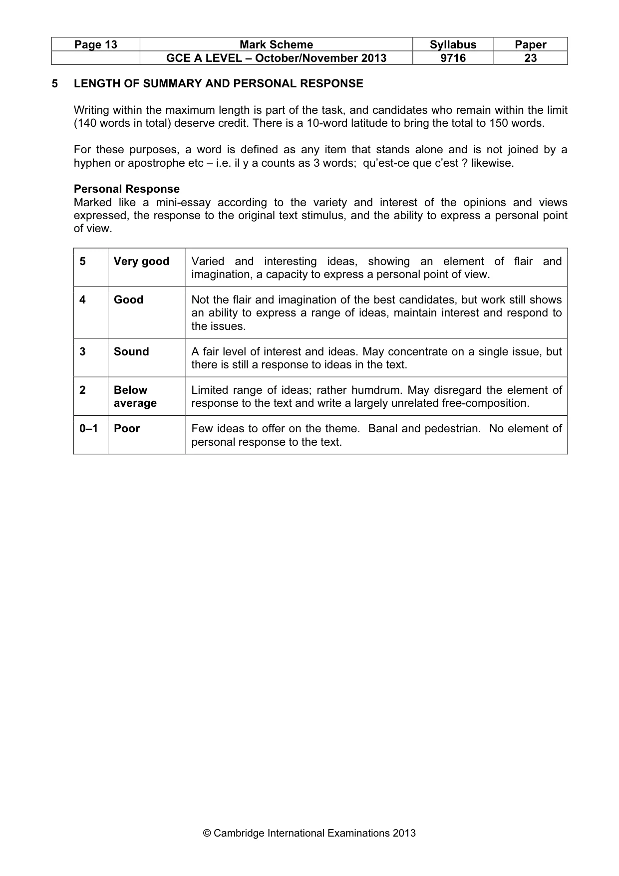 Mark scheme, page 13 of 14