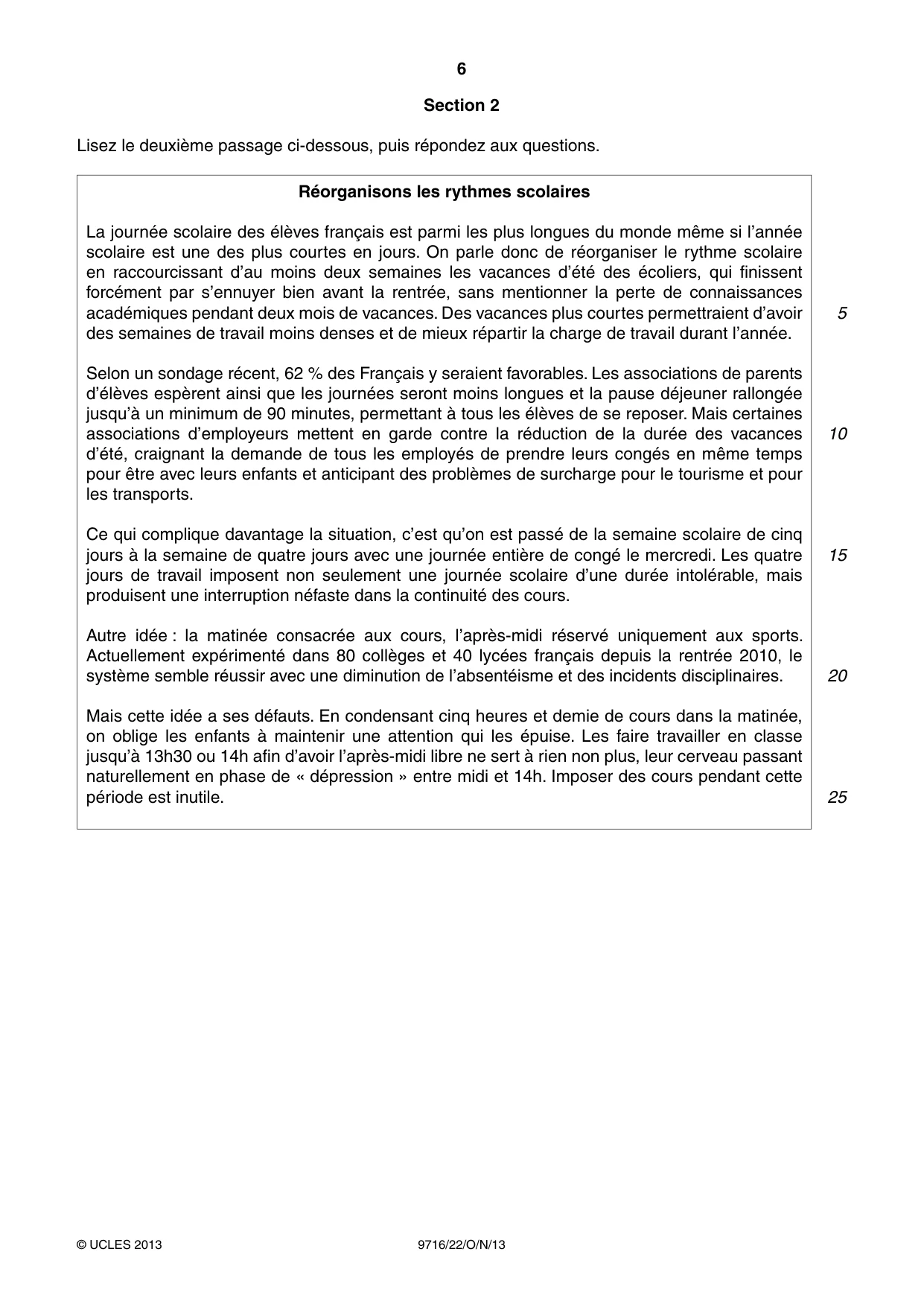 Cambridge A Level French (A Level only) 9716 2013 Oct/Nov Paper 2 · Variant 2 question paper, page 6 of 8
