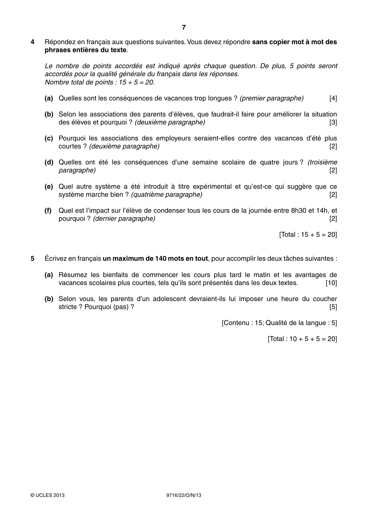 Cambridge A Level French (A Level only) 9716 2013 Oct/Nov Paper 2 · Variant 2 question paper, page 7 of 8